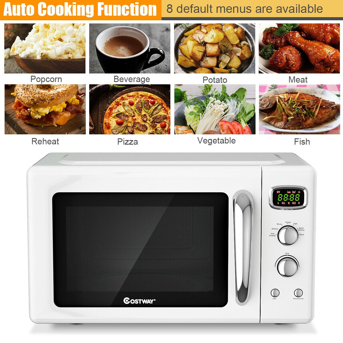 0.9 Cu.ft Retro Countertop Compact Microwave Oven - White