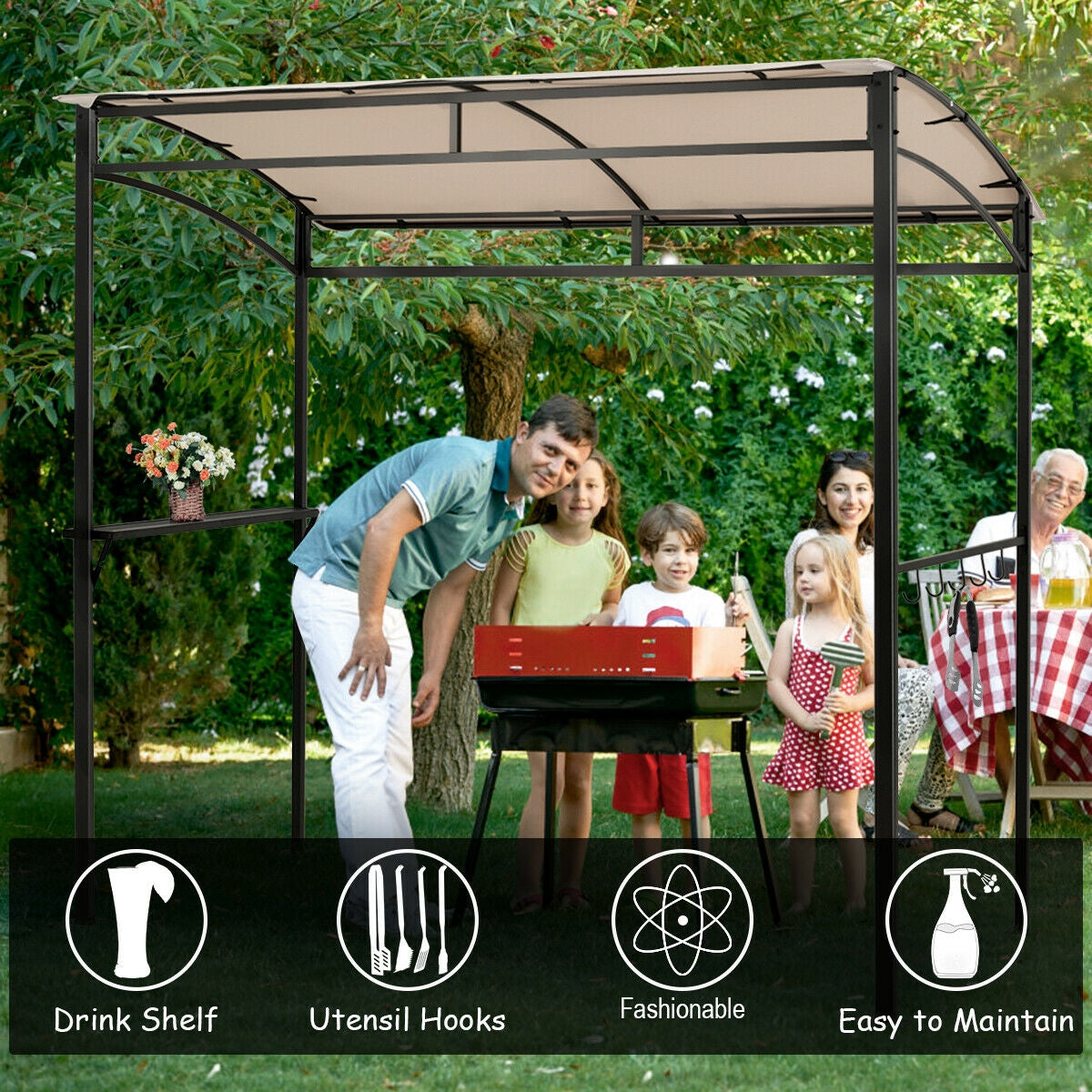 7 x 4.5 Feet Gazebo Outdoor, Patio, Garden, Canopy Shelter - Beige