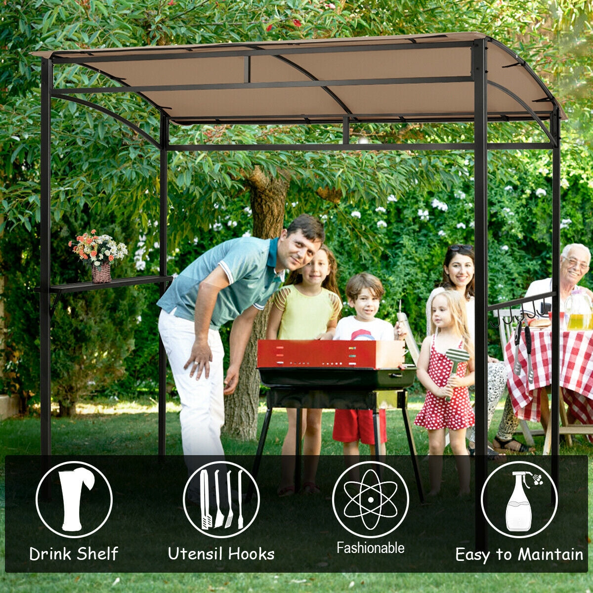 7 x 4.5 Feet Gazebo Outdoor, Patio, Garden, Canopy Shelter - Brown