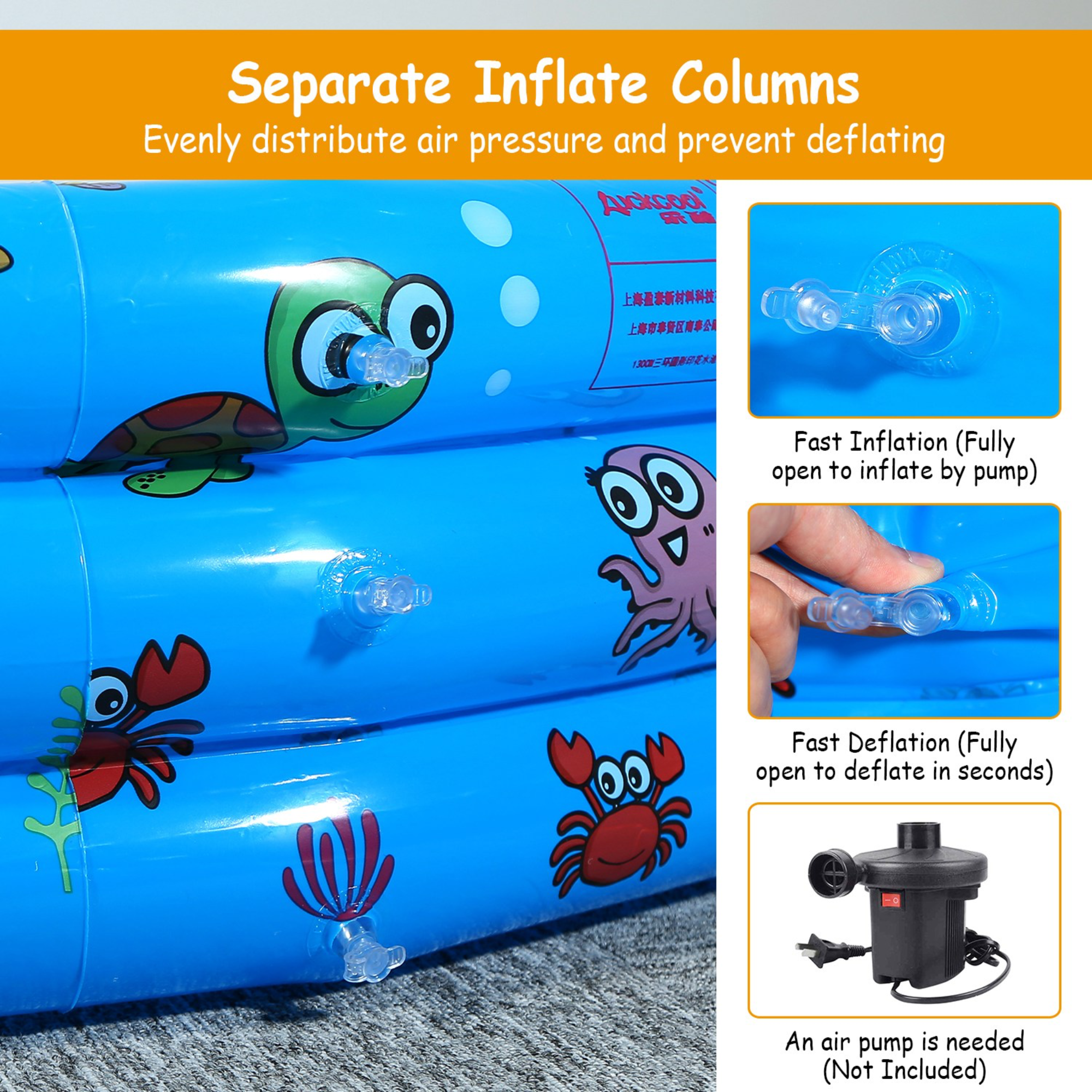 51x13Ó Inflatable Swimming Pool with 4 Valves & Bottom Water Drain Plug