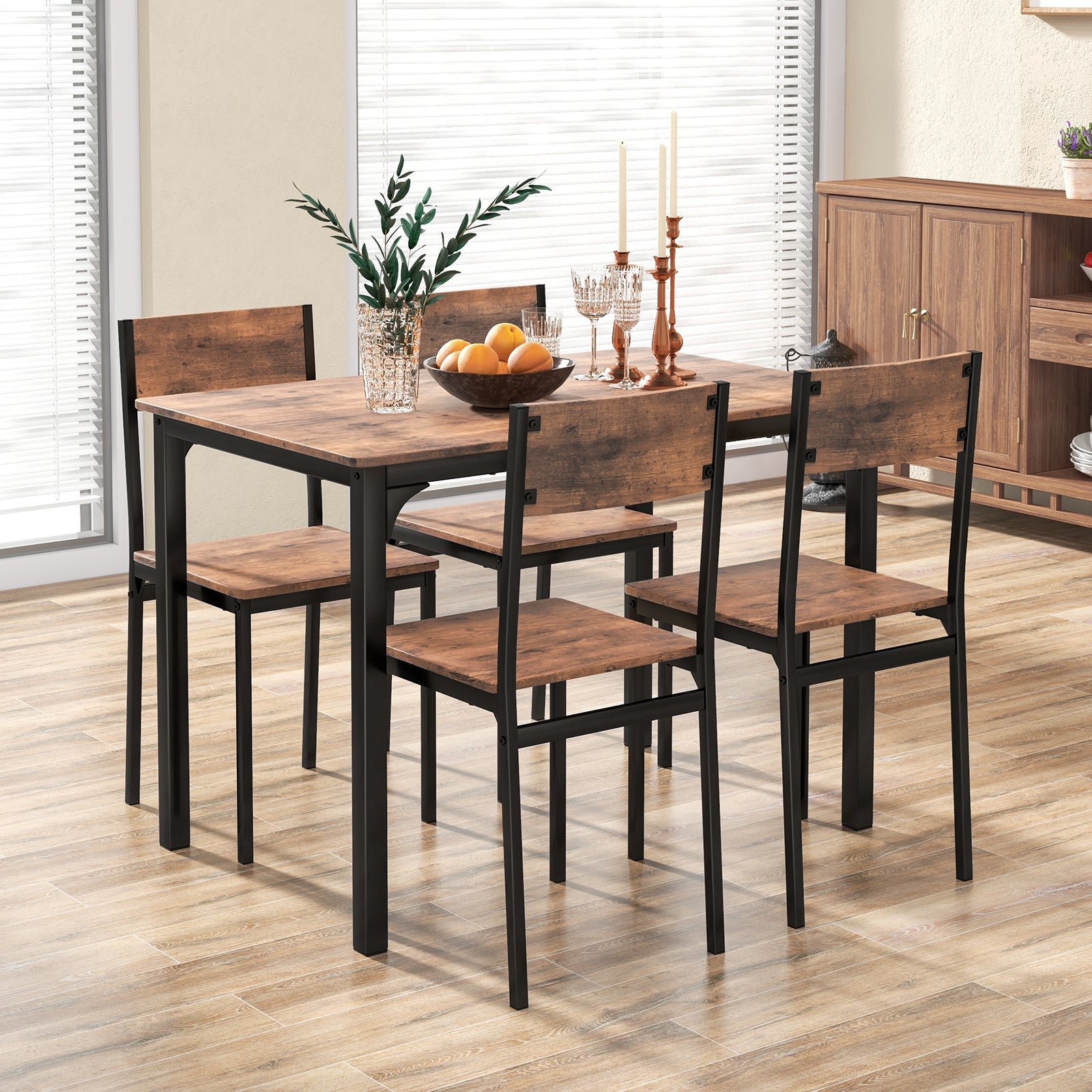 5 Piece Dining Table Set Industrial Style Kitchen Table and Chairs for 4-Rustic Brown by DirectDeals