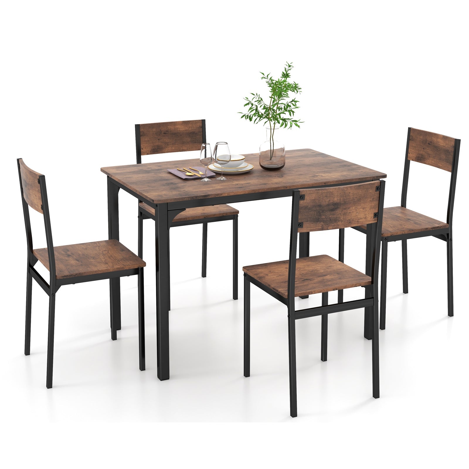 5 Piece Dining Table Set Industrial Style Kitchen Table and Chairs for 4-Rustic Brown by DirectDeals