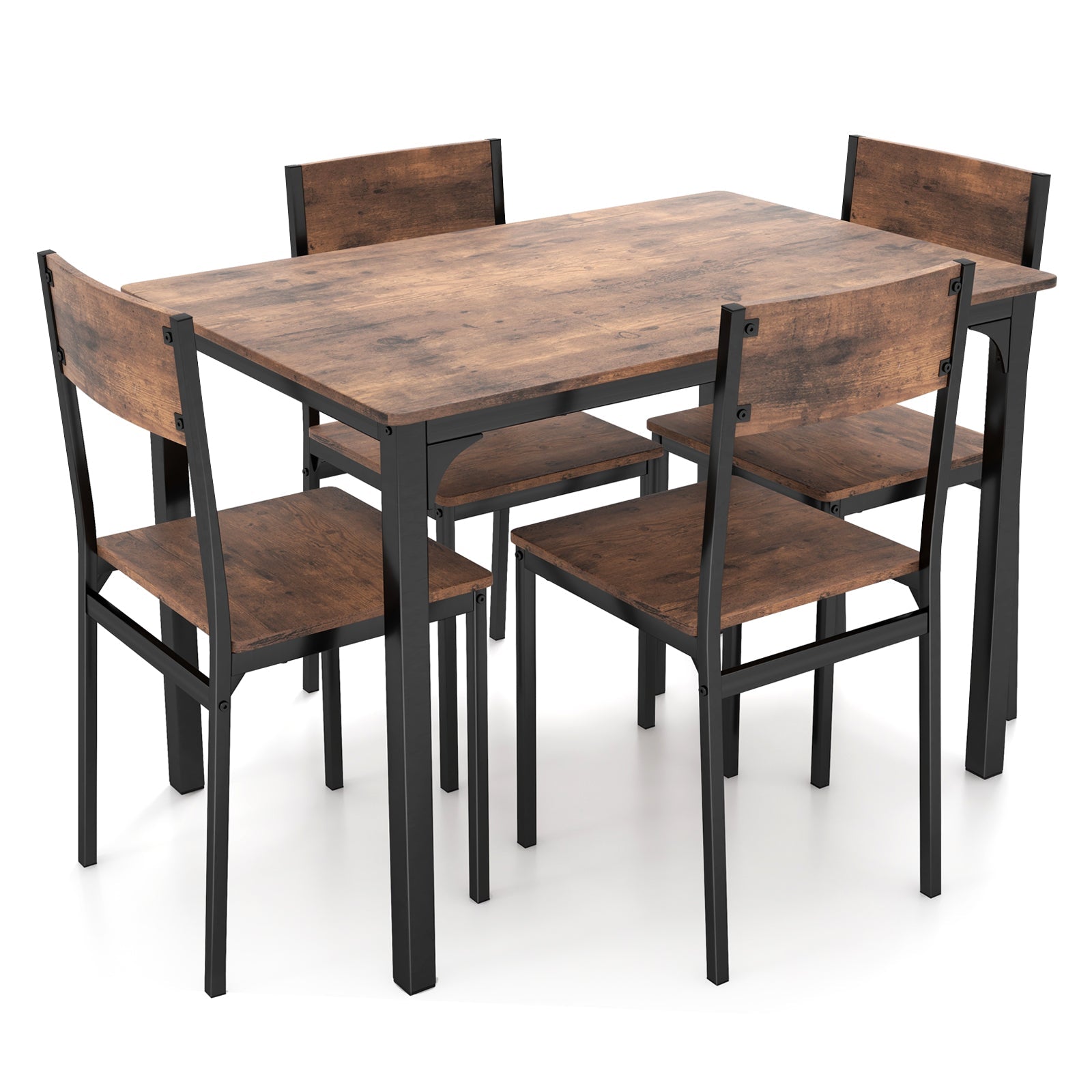 5 Piece Dining Table Set Industrial Style Kitchen Table and Chairs for 4-Rustic Brown by DirectDeals