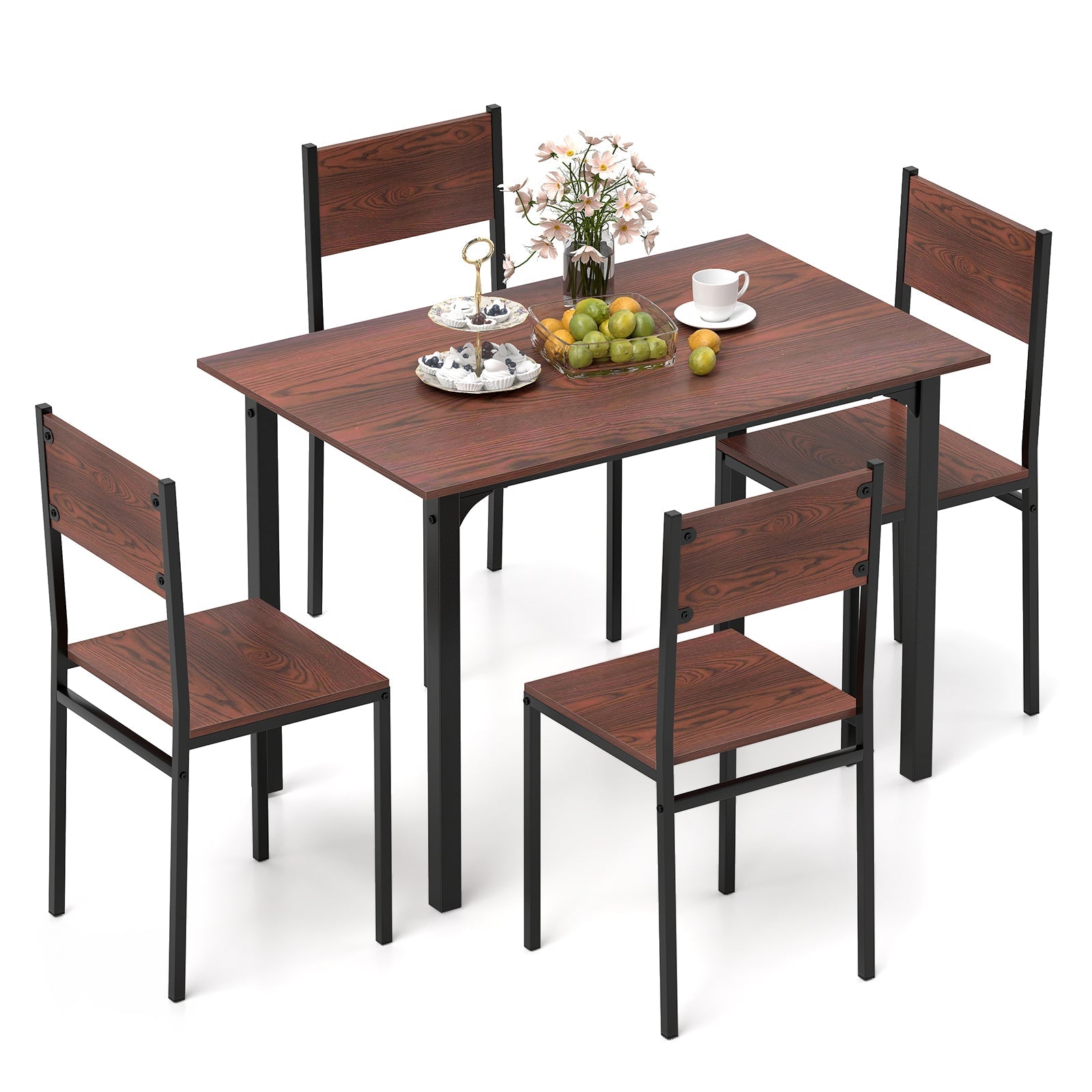 5 Piece Dining Table Set Industrial Style - Walnut