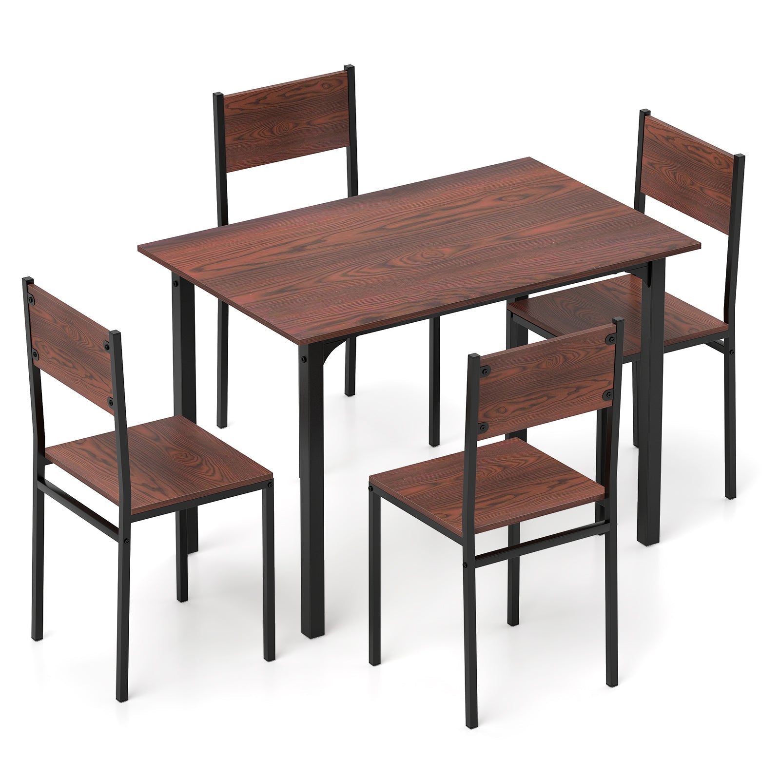 5 Piece Dining Table Set Industrial Style - Walnut