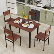 5 Piece Dining Table Set Industrial Style - Walnut