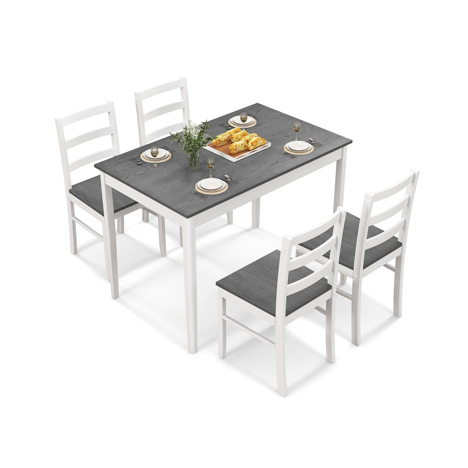 5-Piece Wooden Dining Set with 4 Chairs - Gray