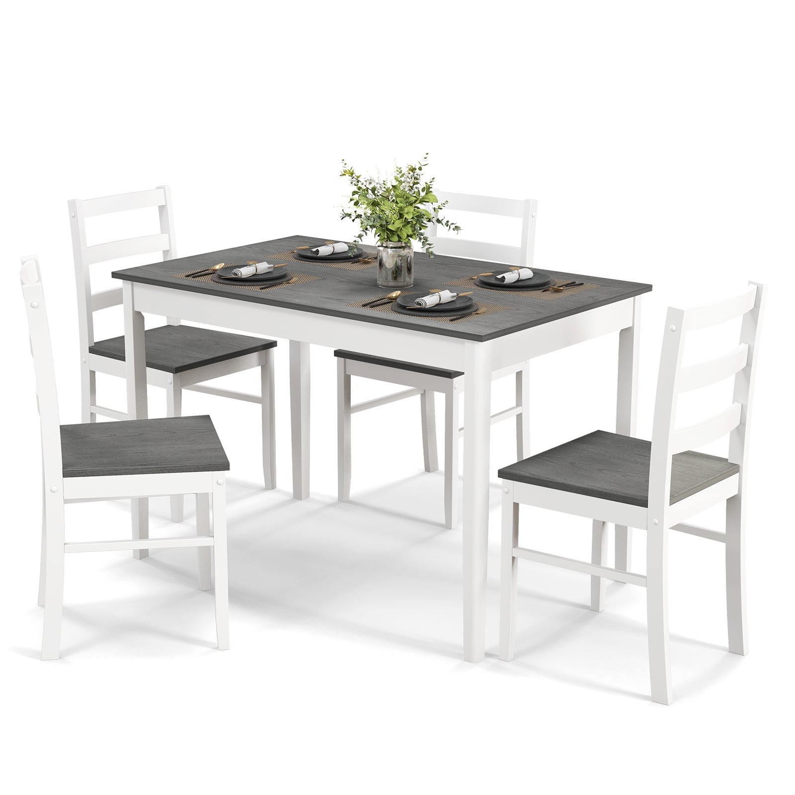 5-Piece Wooden Dining Set with 4 Chairs - Gray