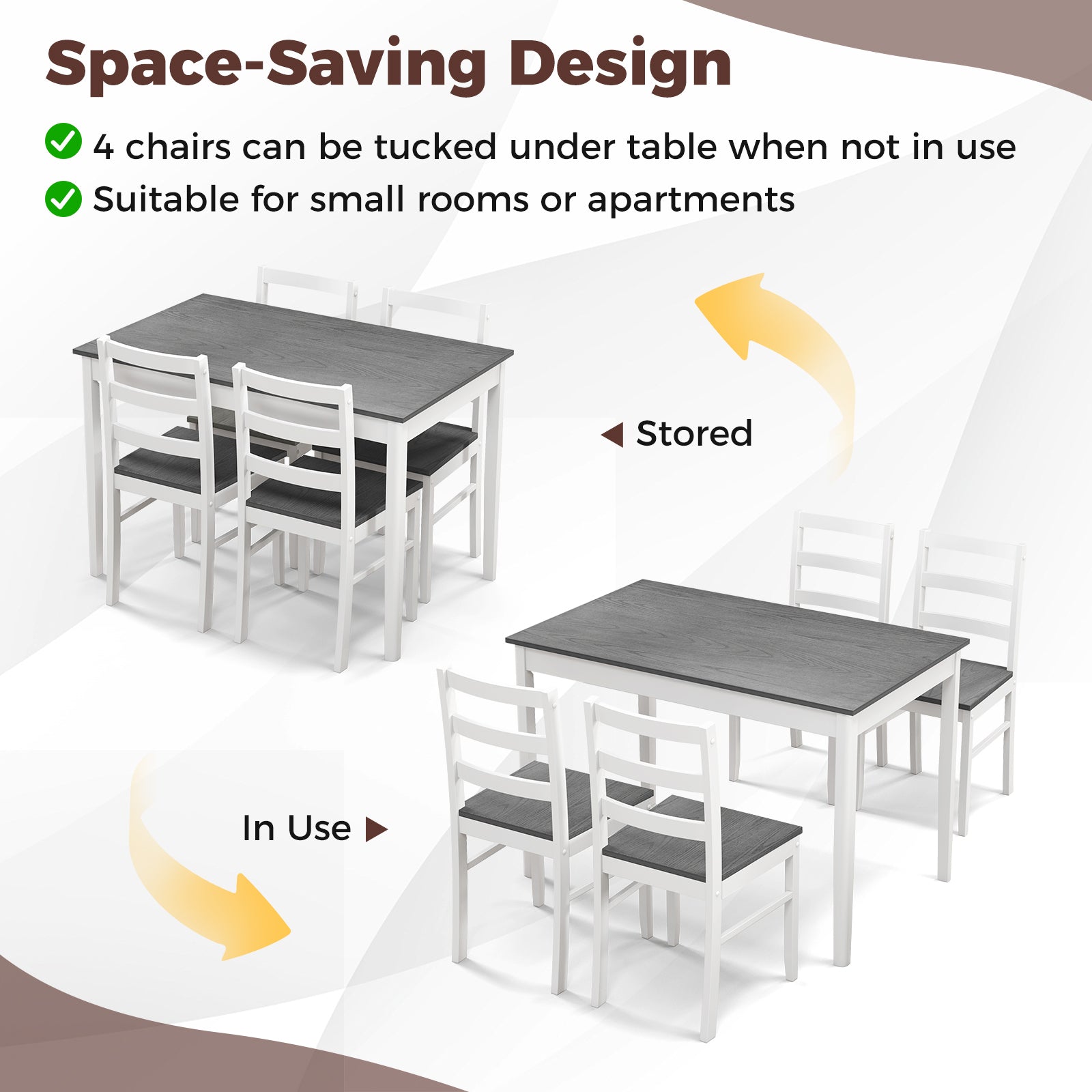 5-Piece Wooden Dining Set with 4 Chairs - Gray