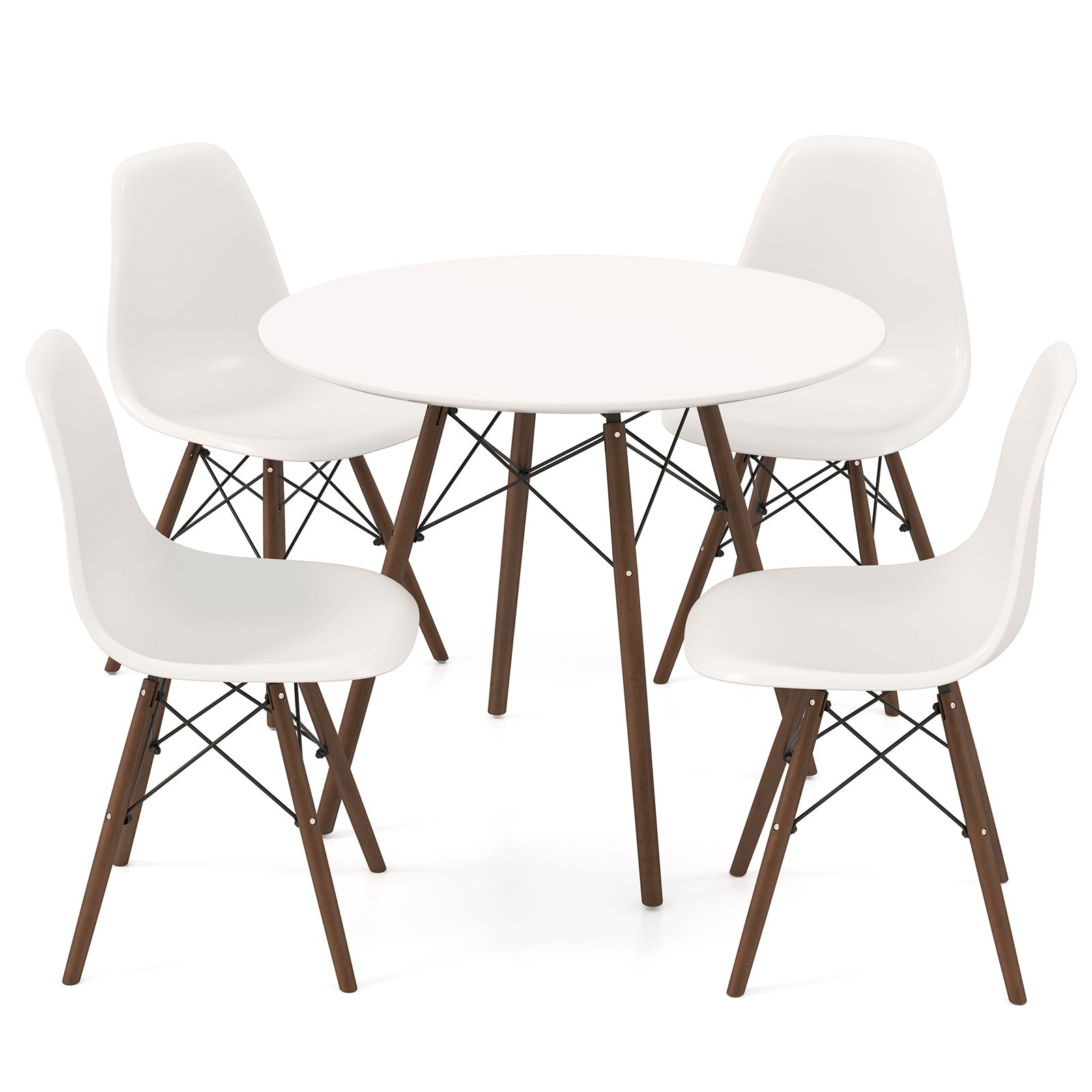 5 Pieces Dining Table Set With Solid Wood Leg - Beige
