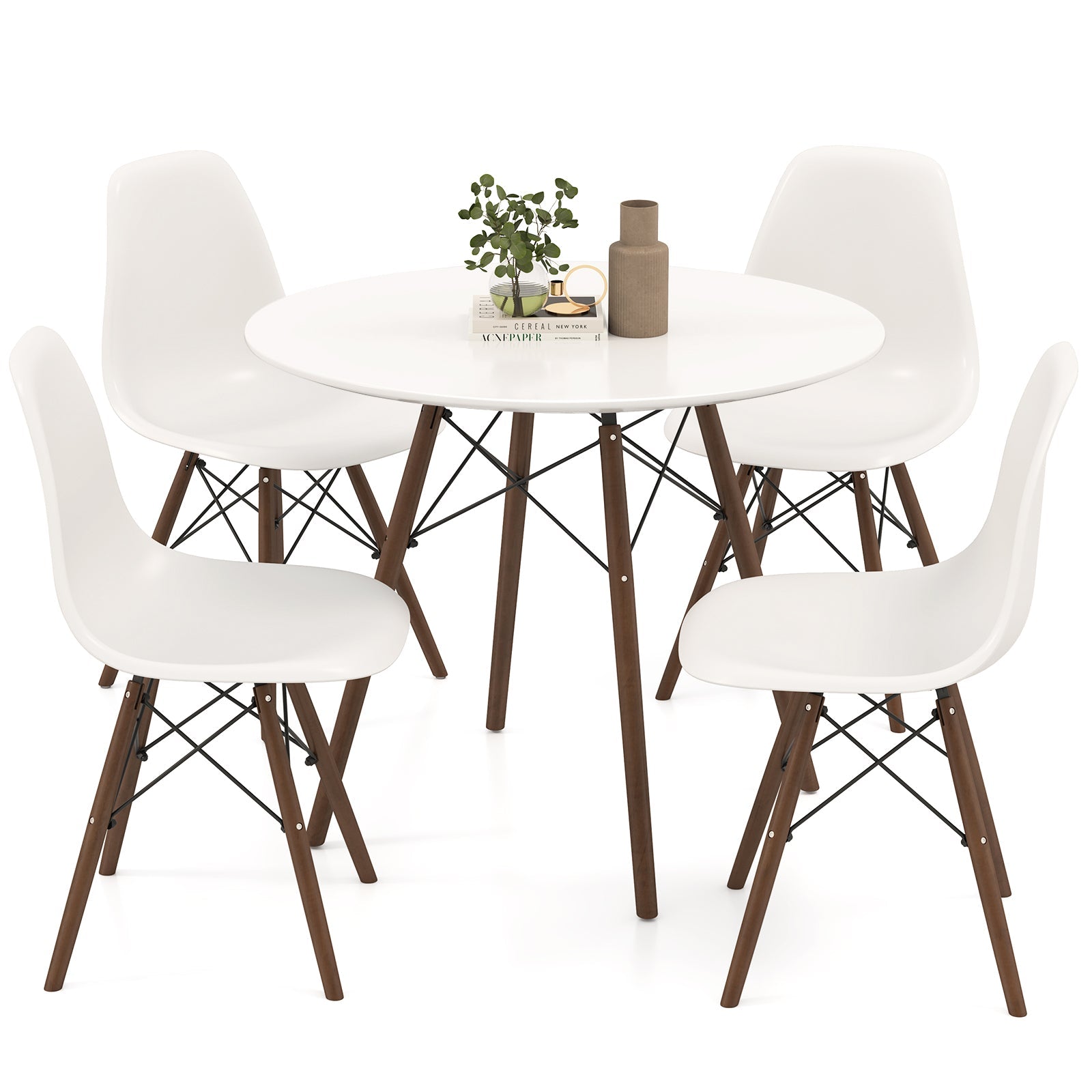 5 Pieces Dining Table Set With Solid Wood Leg - Beige