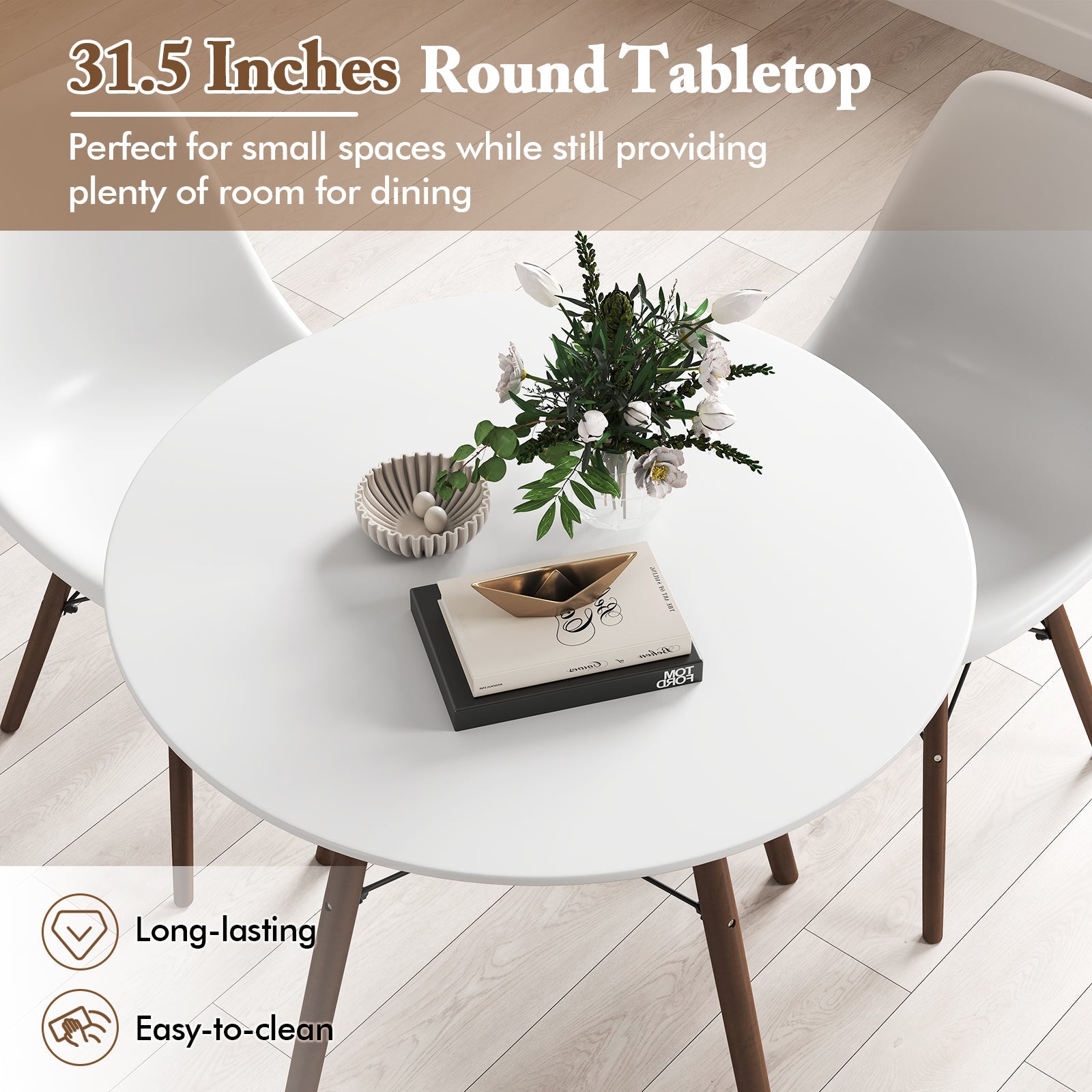 5 Pieces Dining Table Set With Solid Wood Leg - Beige