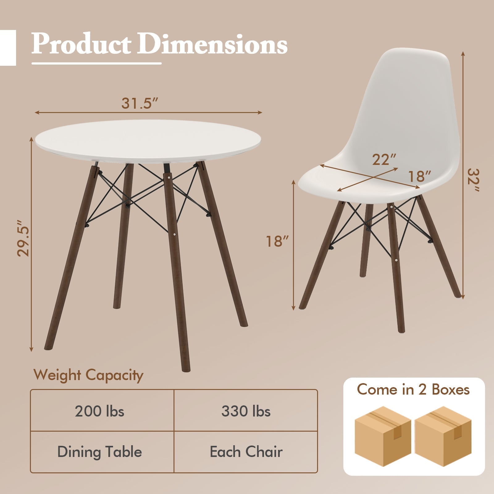 5 Pieces Dining Table Set With Solid Wood Leg - Beige