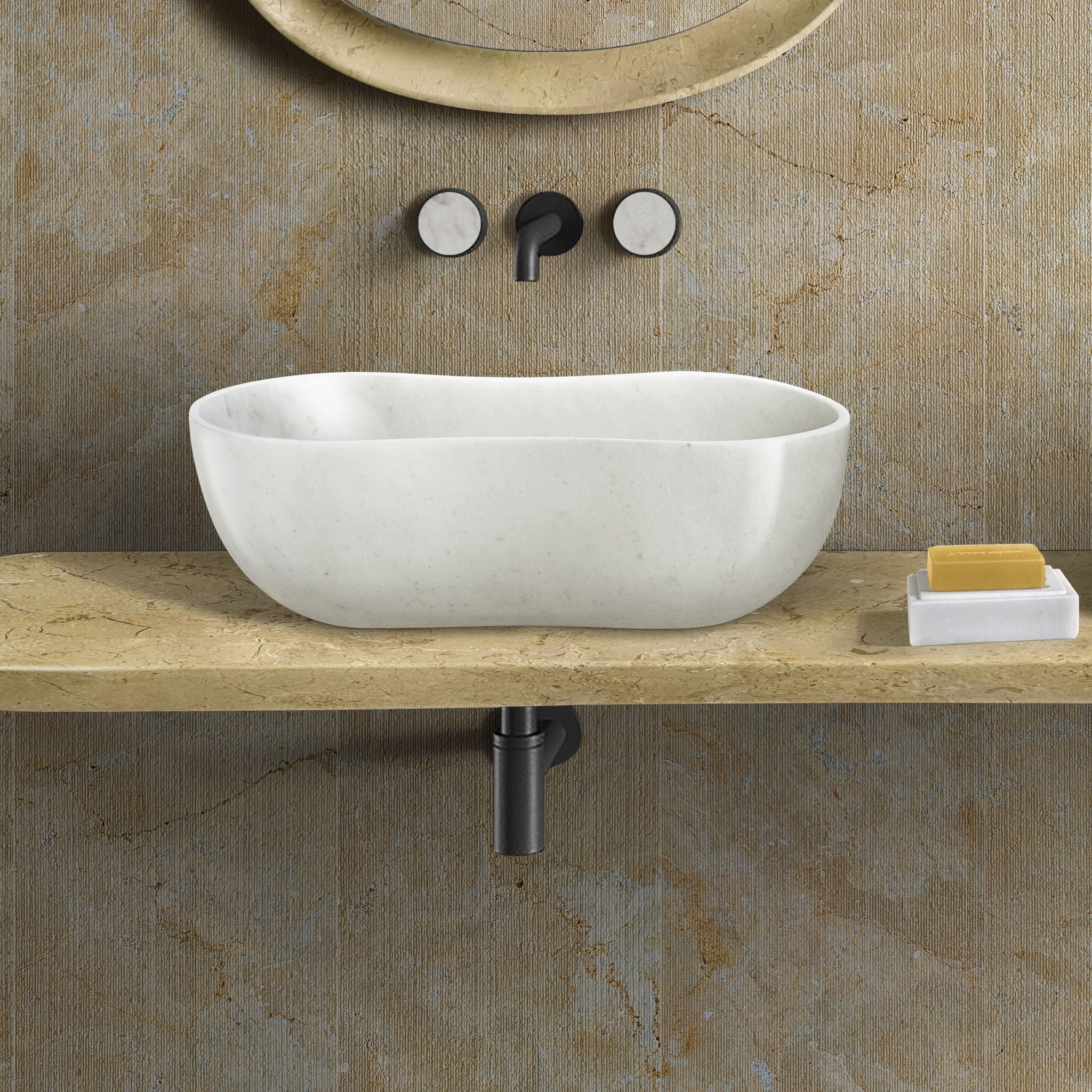 Bathroom Vessel Sink With Wavy Design by Couch