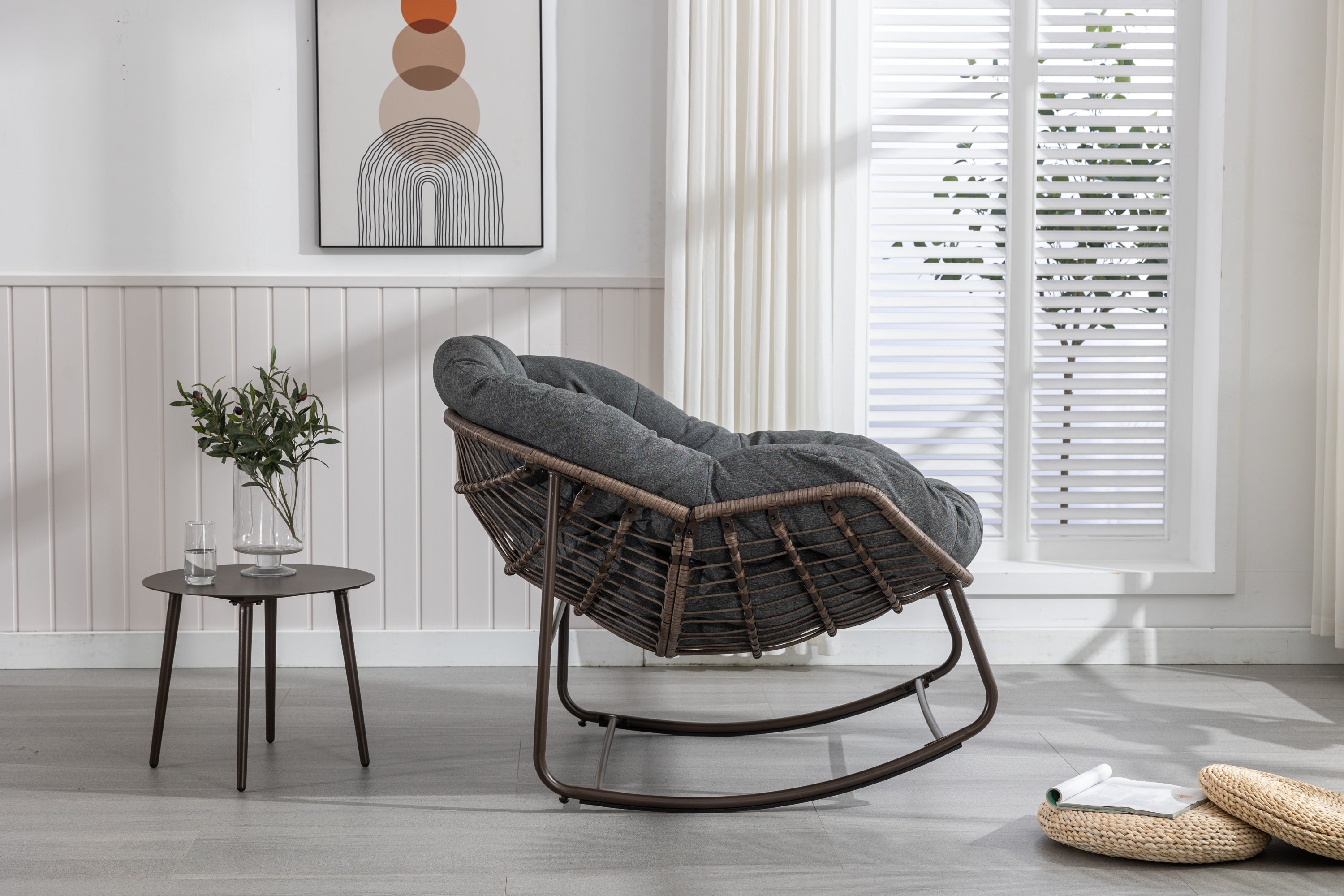 Outdoor Rattan Rocking Chair, Grey