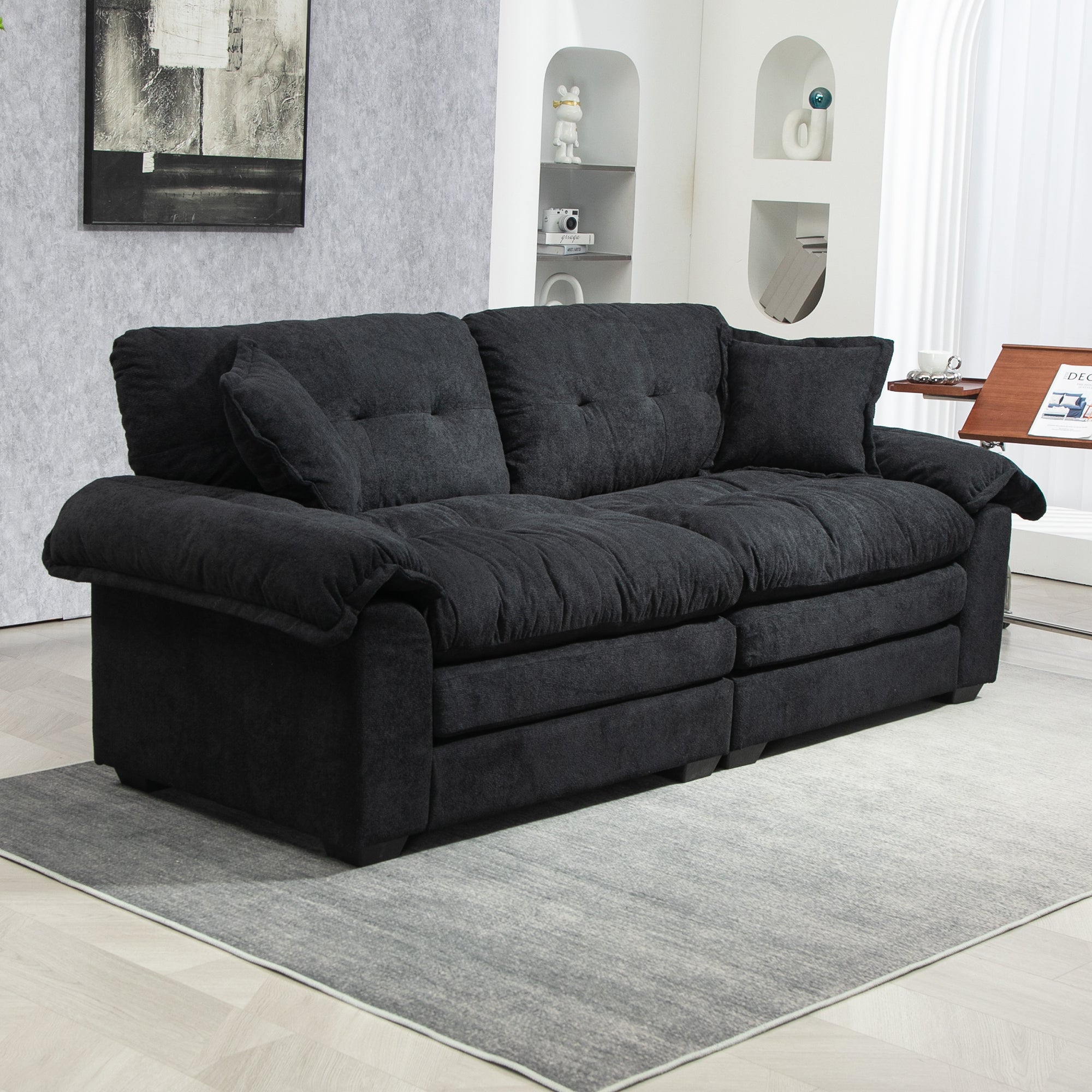 84' Chenille Sofa Small Sofa Loveseat Deep Seat Sofa Couch - Black