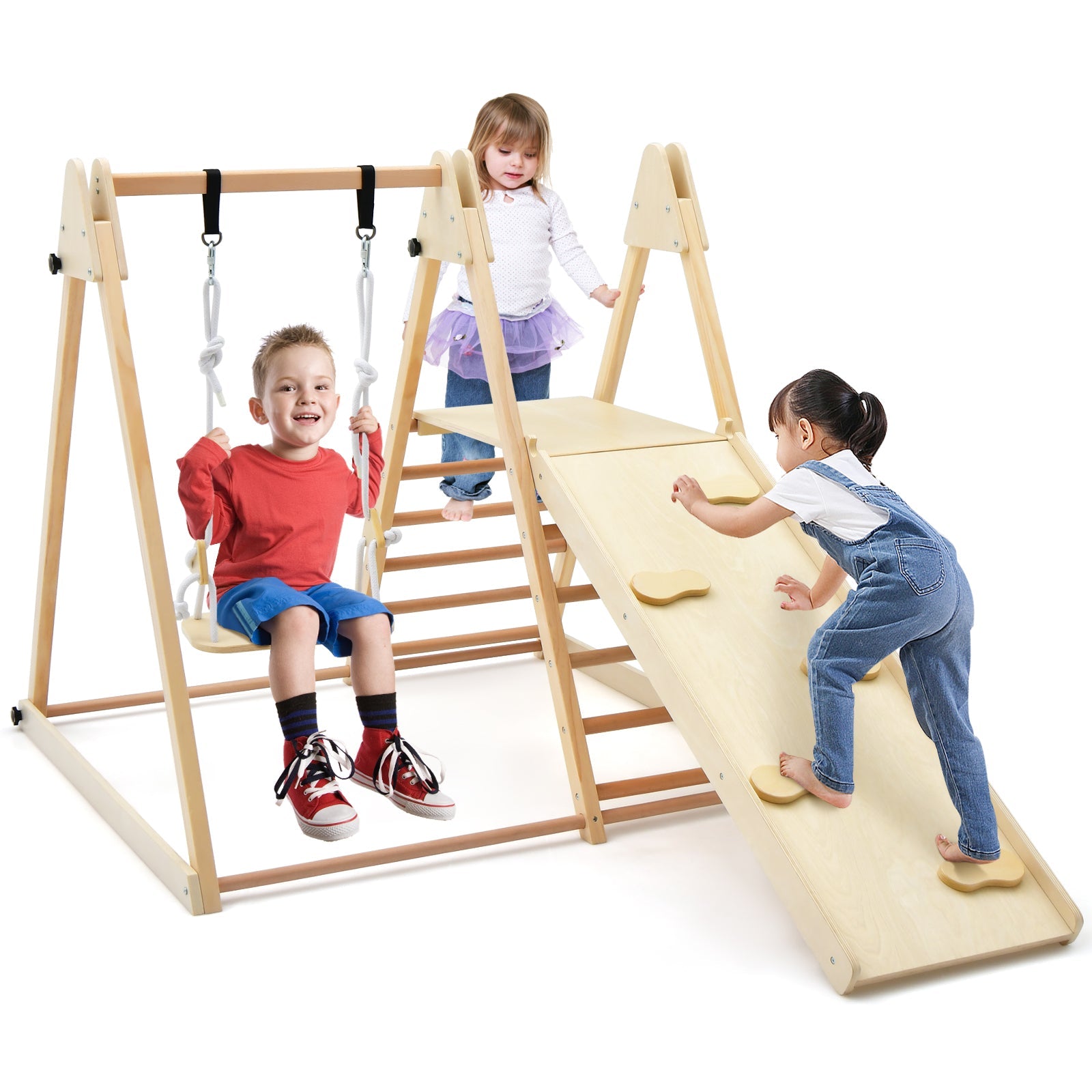 5-in-1 Indoor Jungle Gym Foldable Playset with Fun Slide and Adjustable Swing