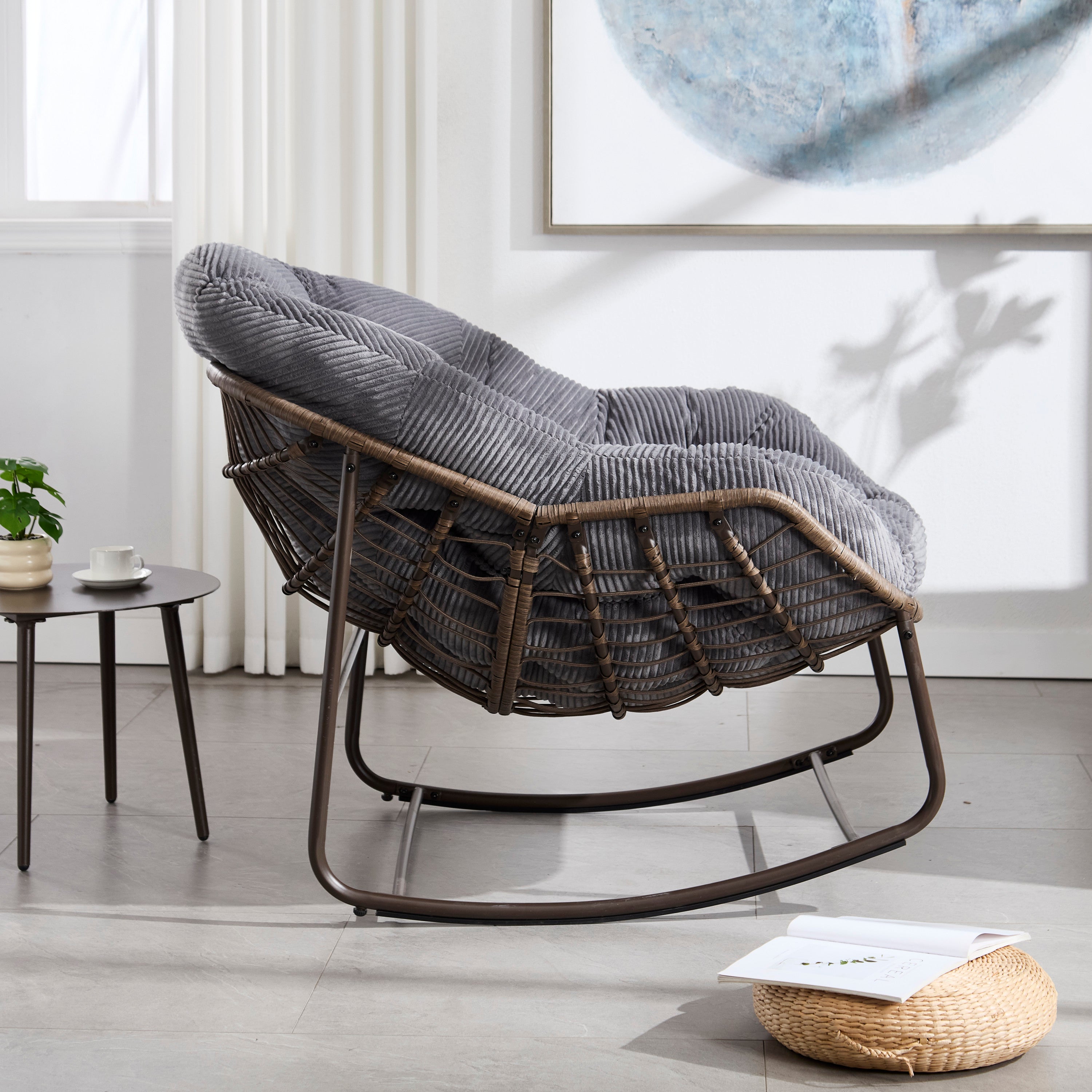 Outdoor Rattan Rocking Chair, Grey