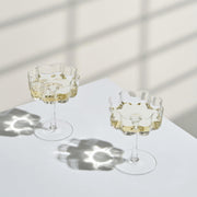 Flower Wave Coupe Cocktail Colored Glass | Set of 2 | Clear
