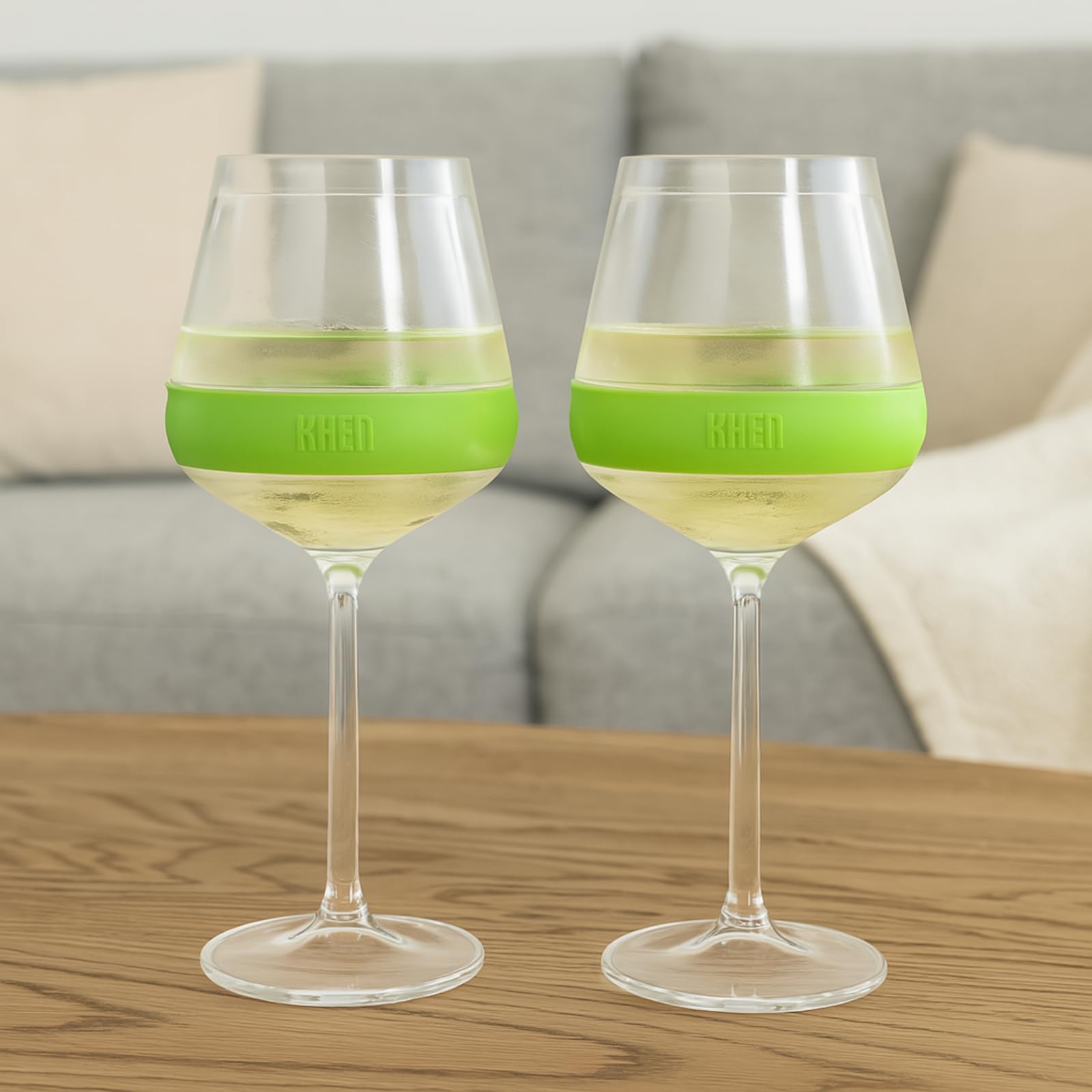 Stemmed Acrylic Cooling Wine  Glasses 14oz | Set of 2 | Green