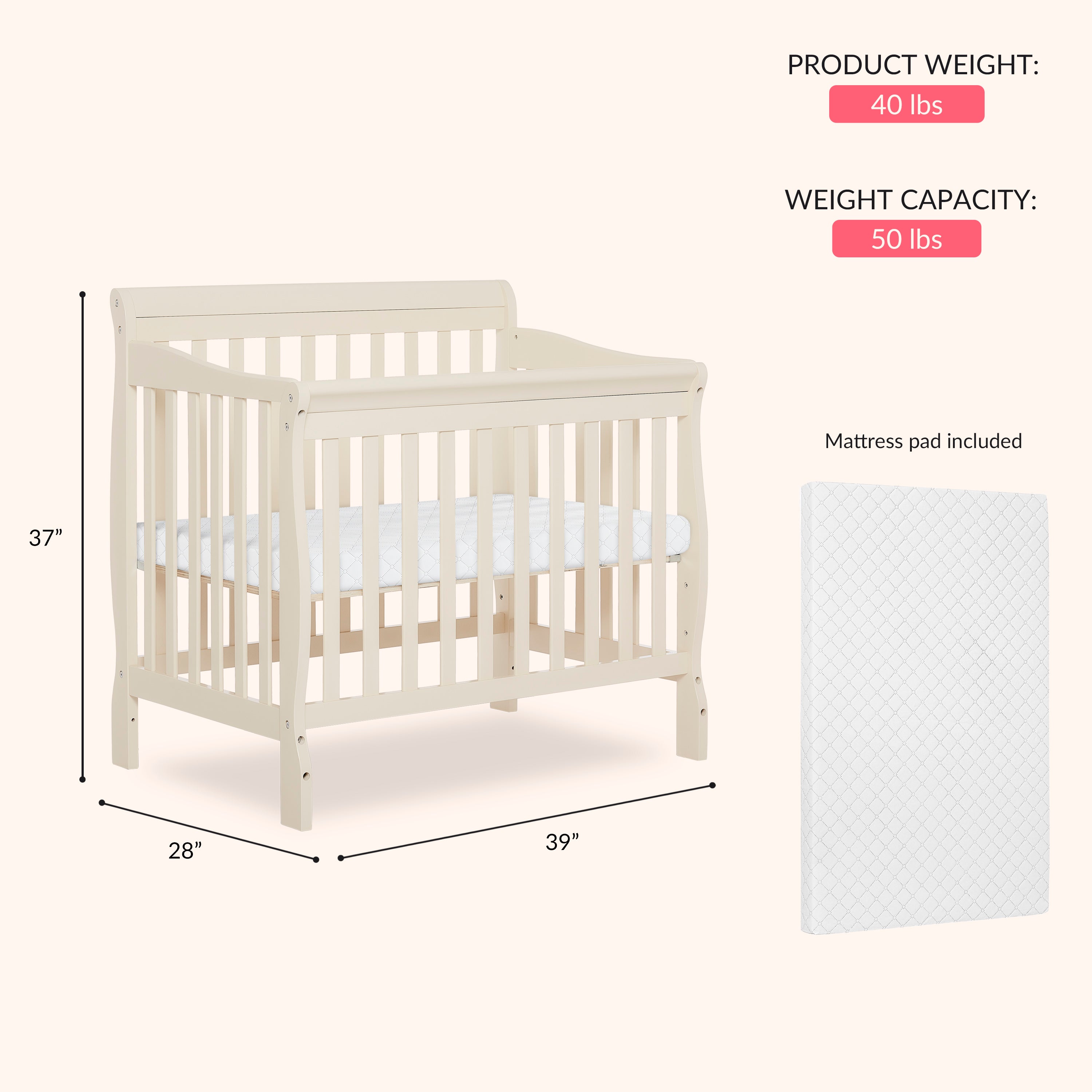 Dream On Me Aden Convertible 4-in-1 Mini Crib