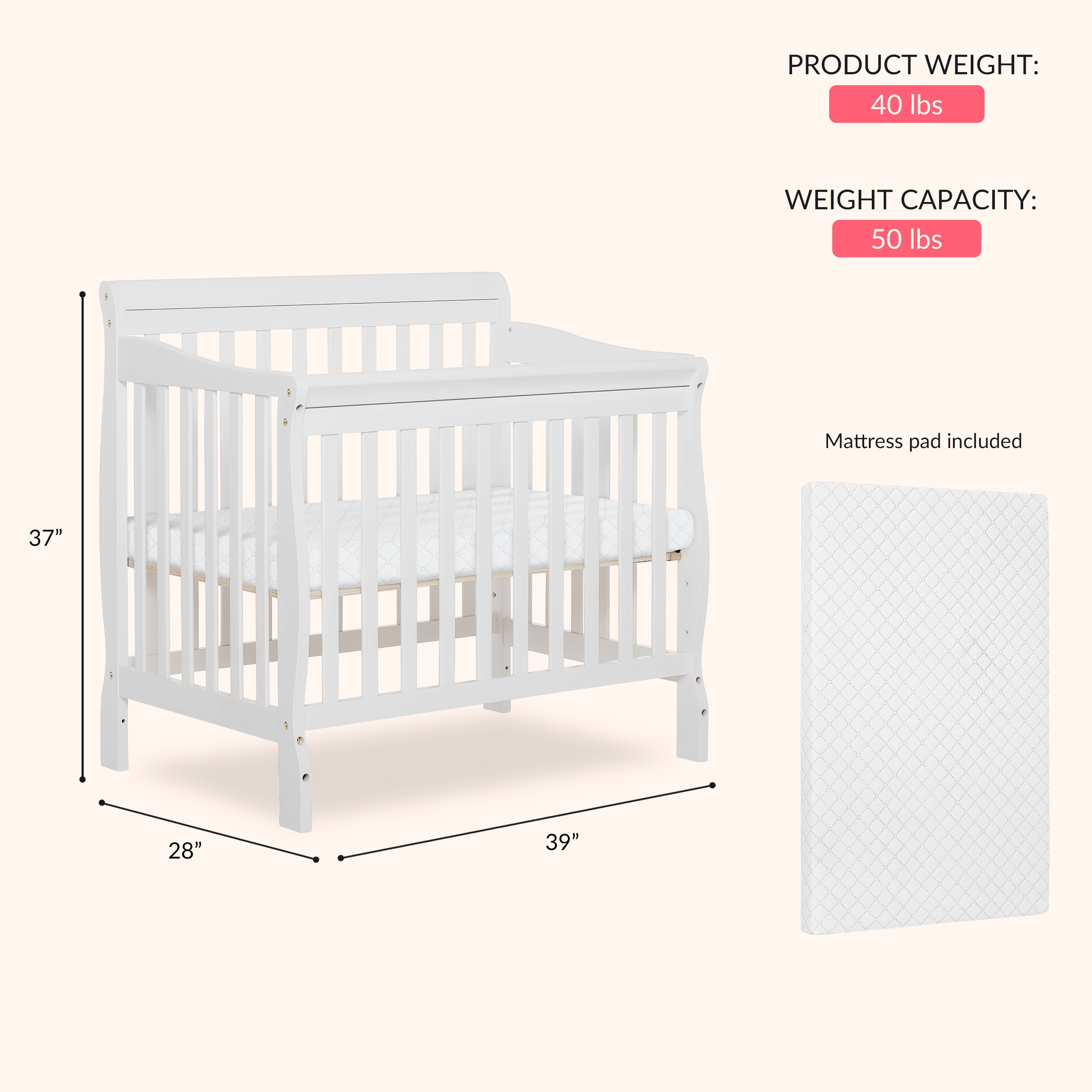 Dream On Me Aden Convertible 4-in-1 Mini Crib