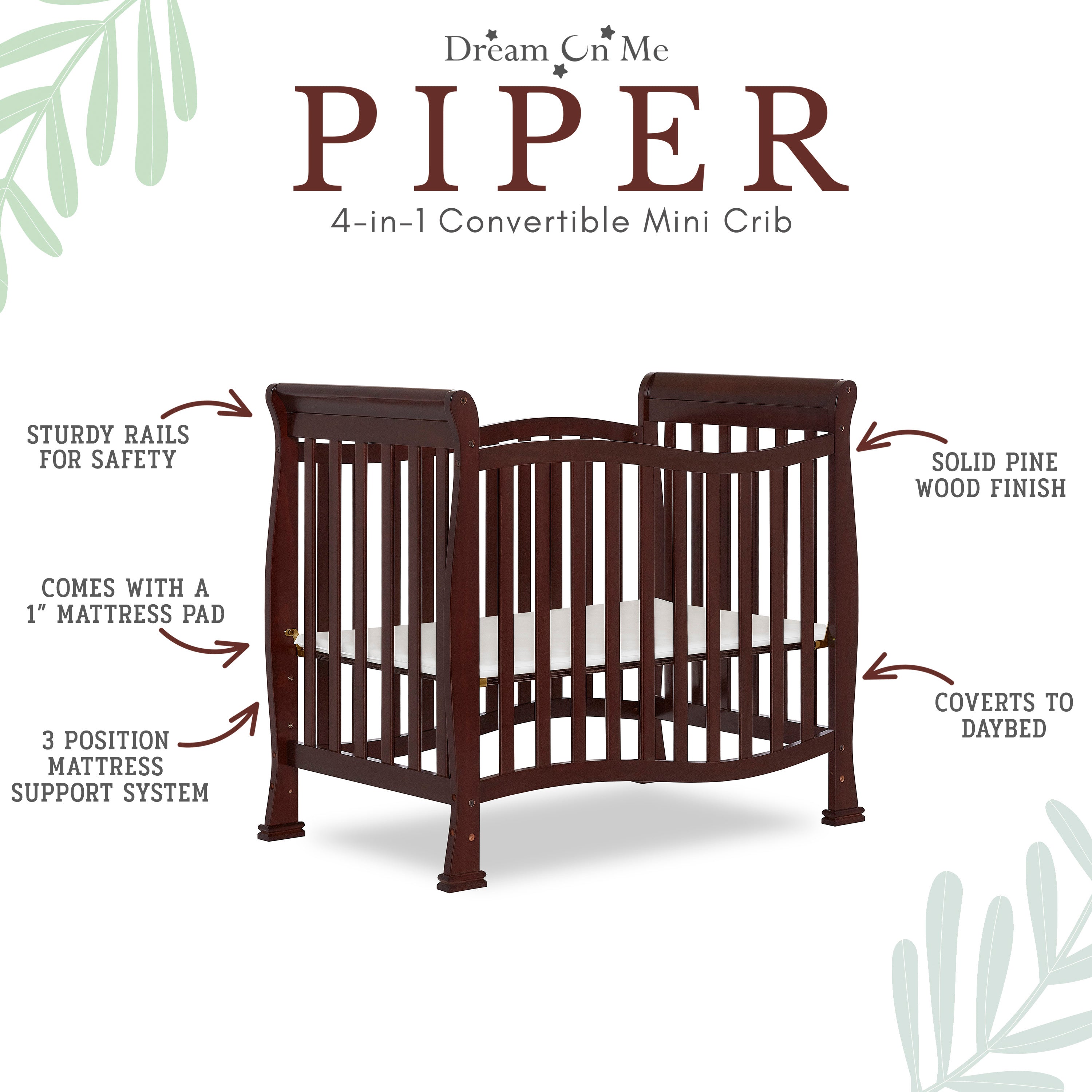 Dream On Me Piper 4-in-1 Convertible Mini Crib