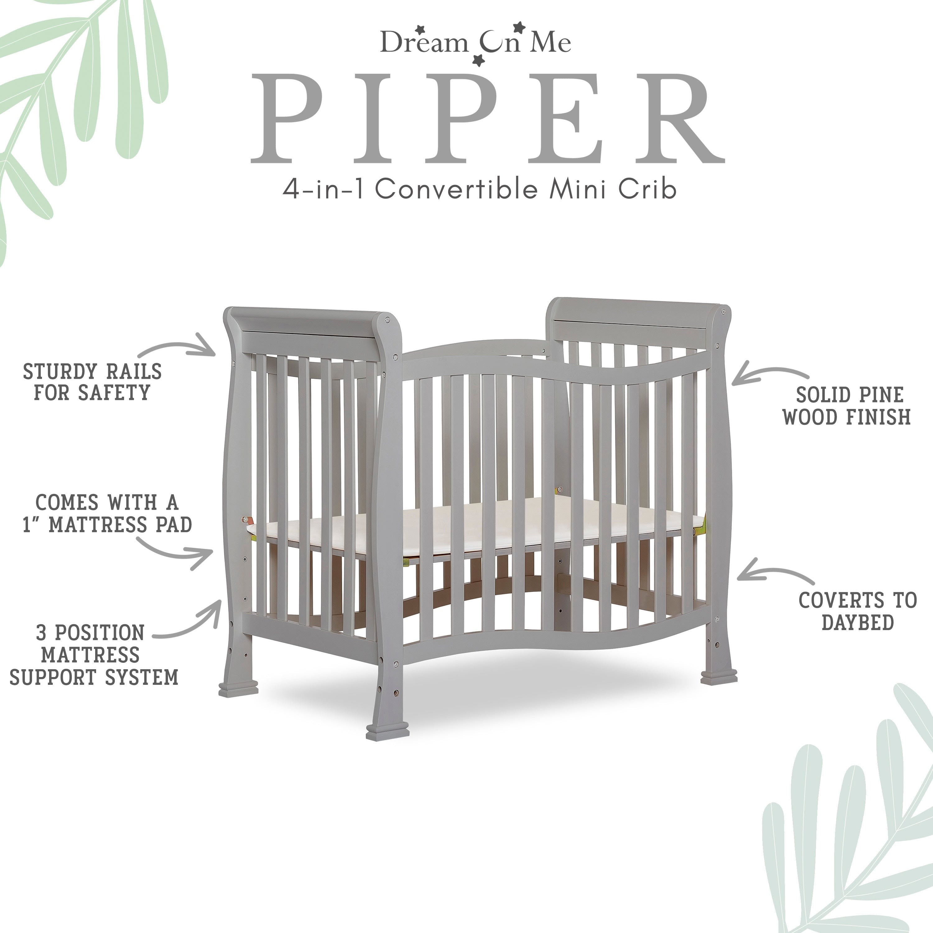 Dream On Me Piper 4-in-1 Convertible Mini Crib