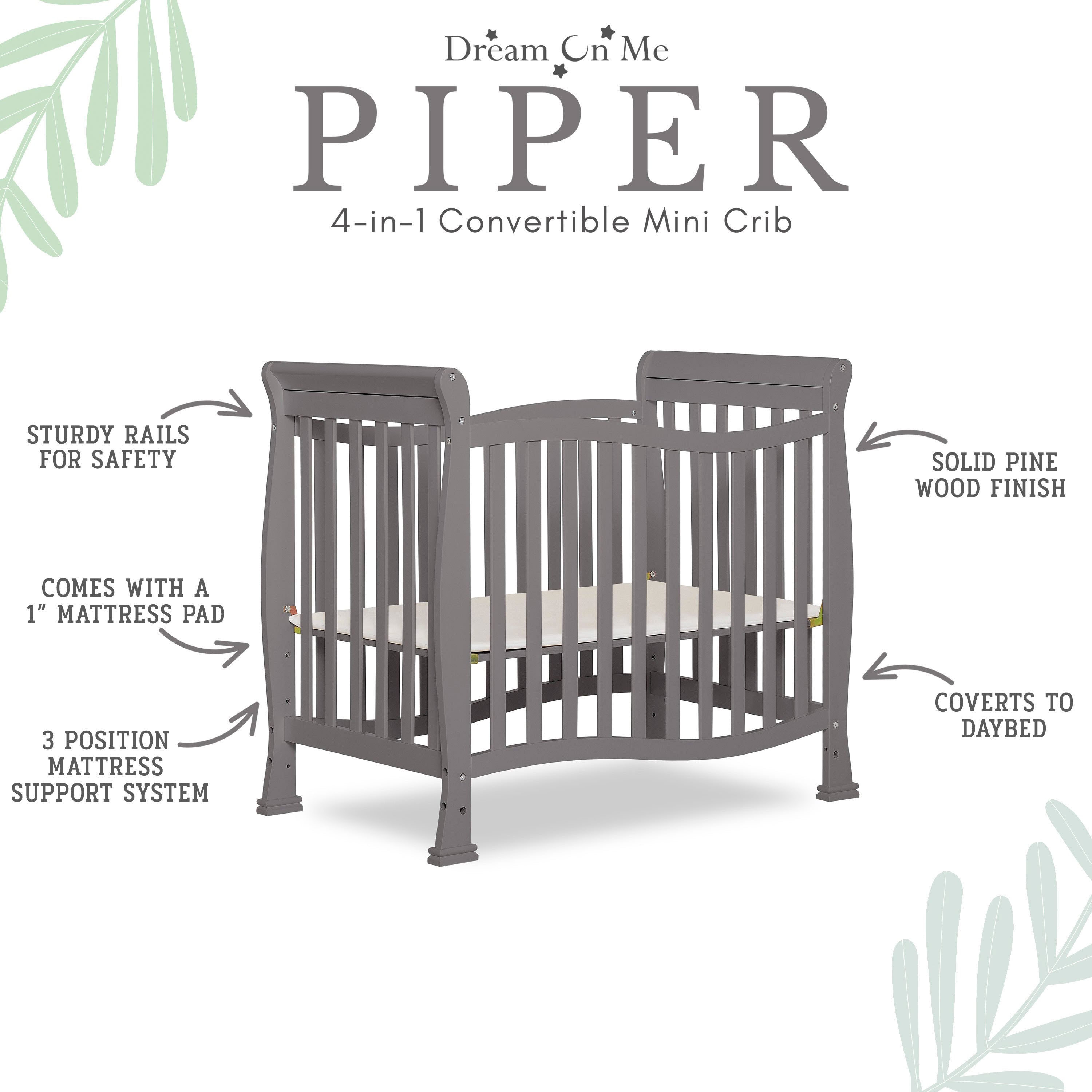 Dream On Me Piper 4-in-1 Convertible Mini Crib