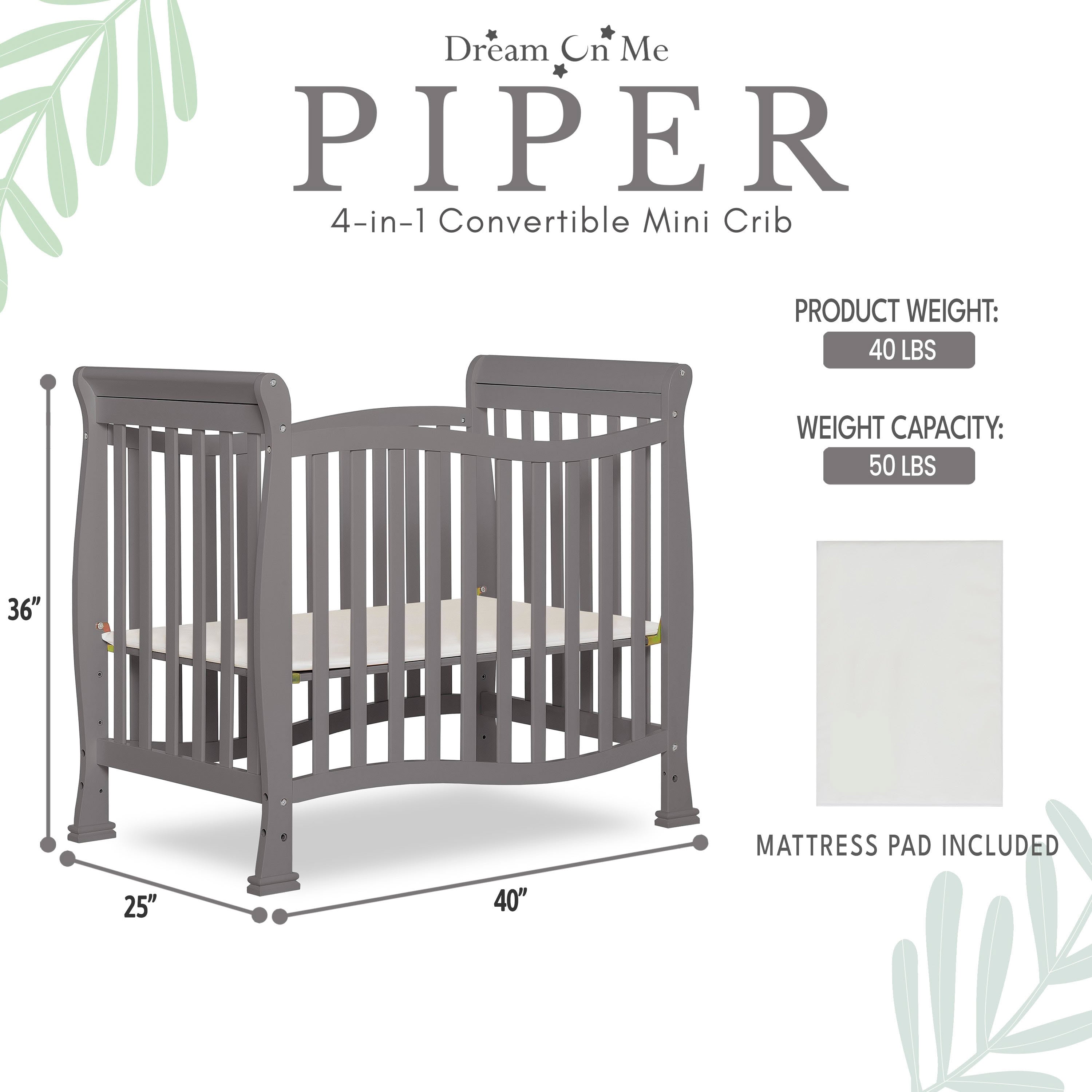 Dream On Me Piper 4-in-1 Convertible Mini Crib