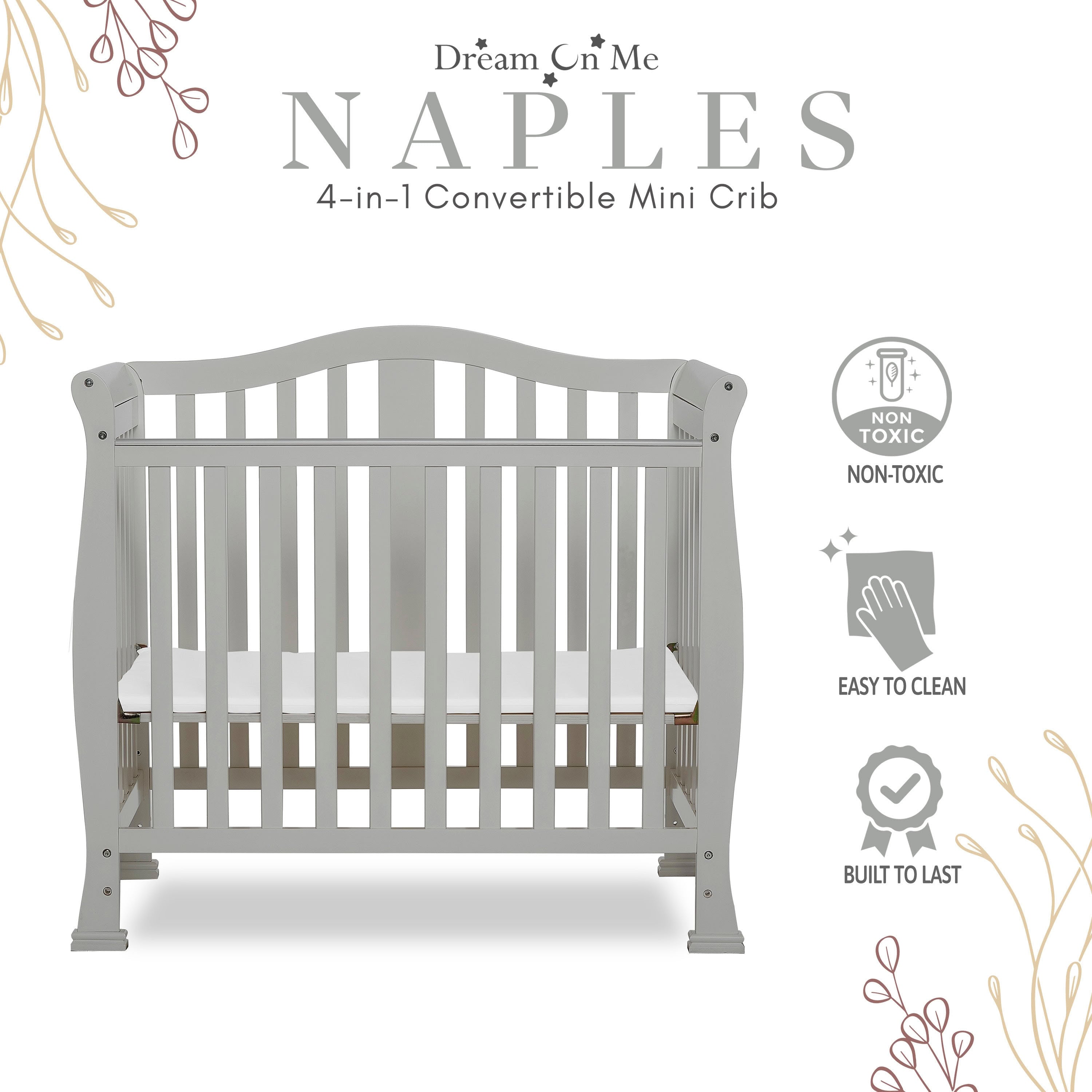 Dream On Me Naples 4-in-1 Convertible Mini Crib