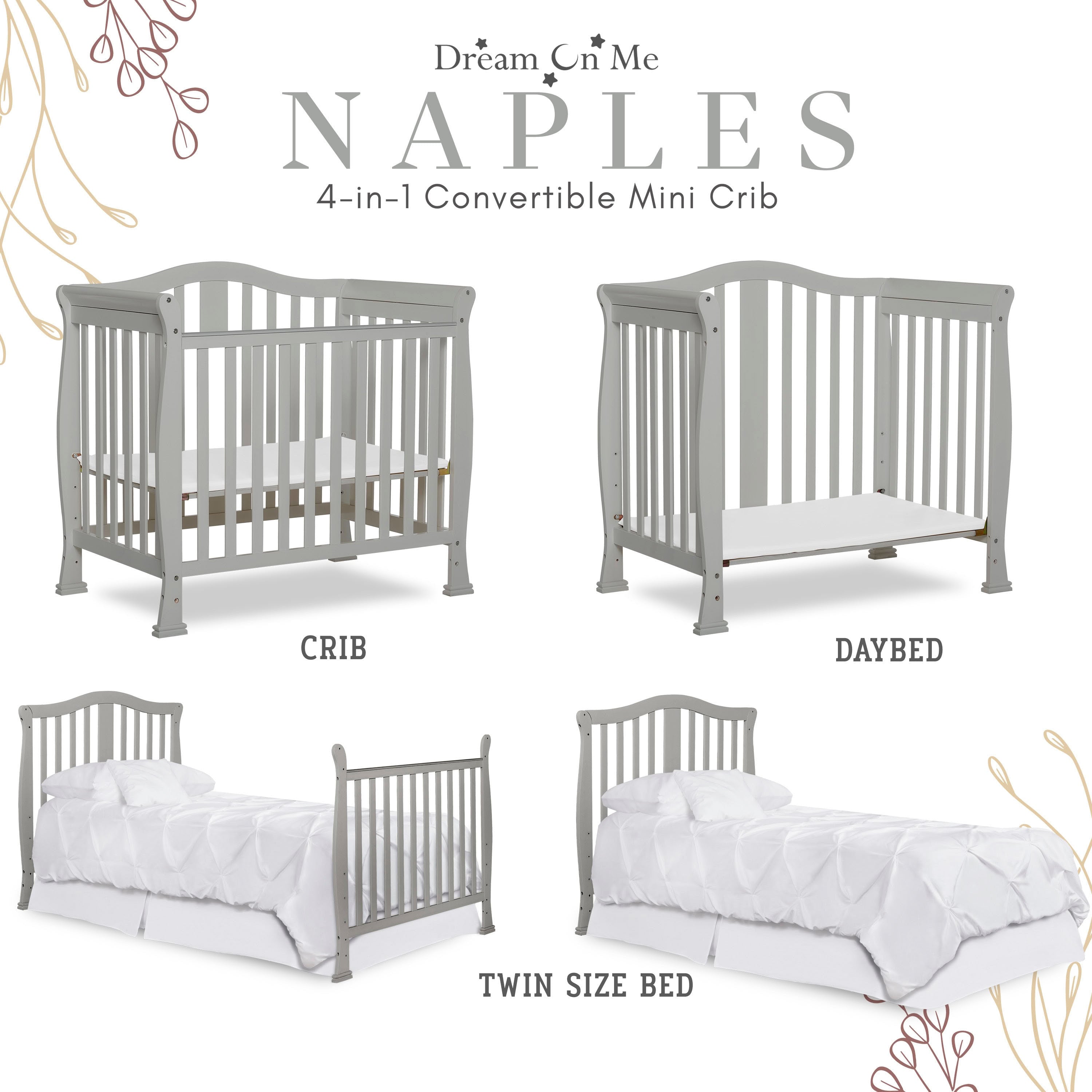 Dream On Me Naples 4-in-1 Convertible Mini Crib