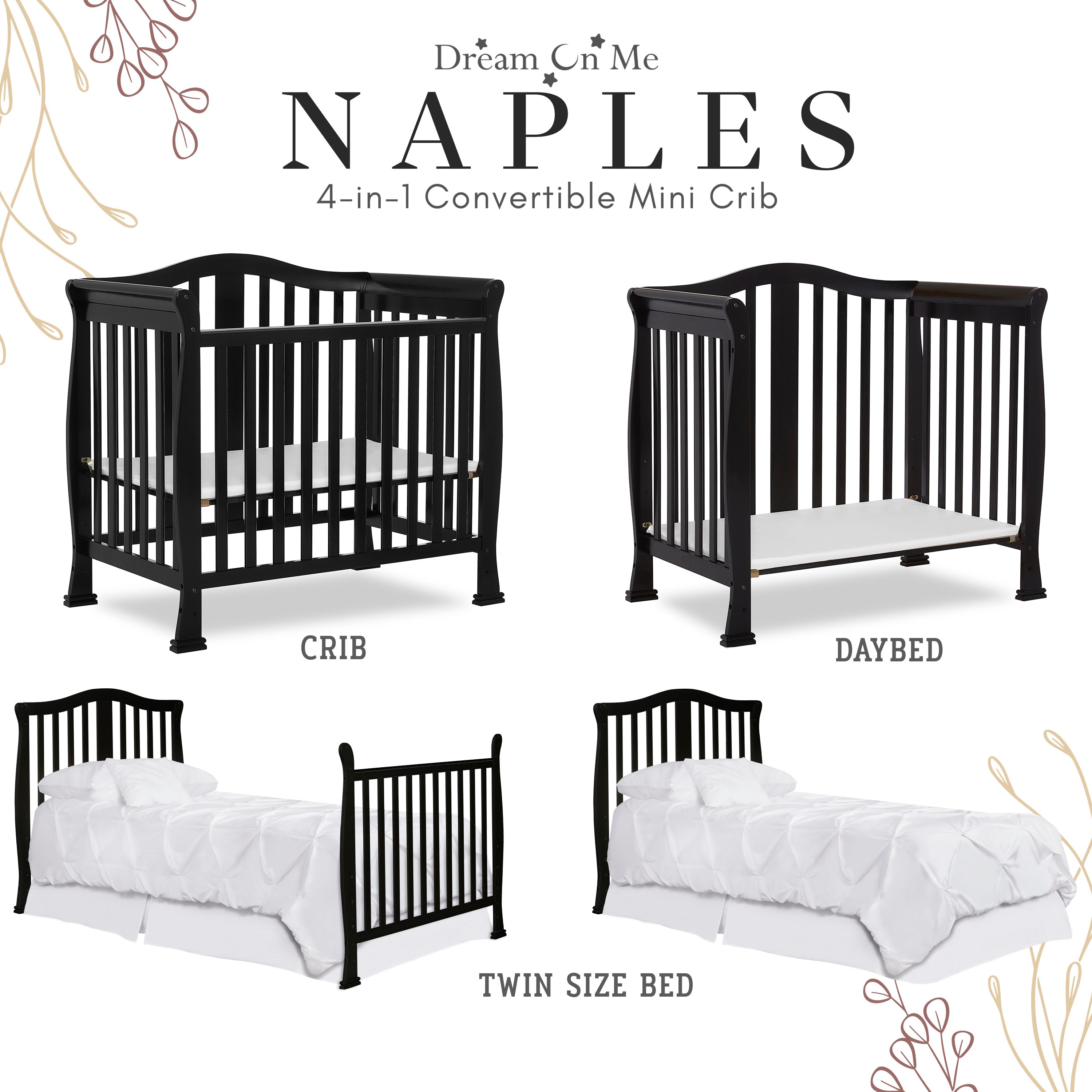 Dream On Me Naples 4-in-1 Convertible Mini Crib