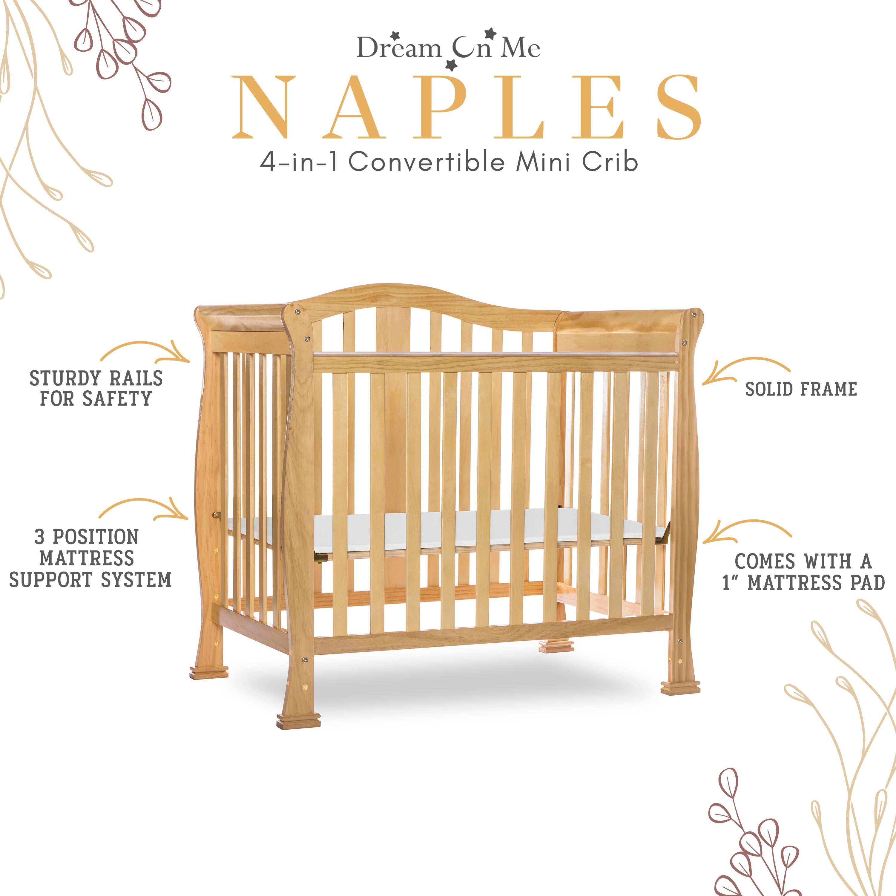 Dream On Me Naples 4-in-1 Convertible Mini Crib