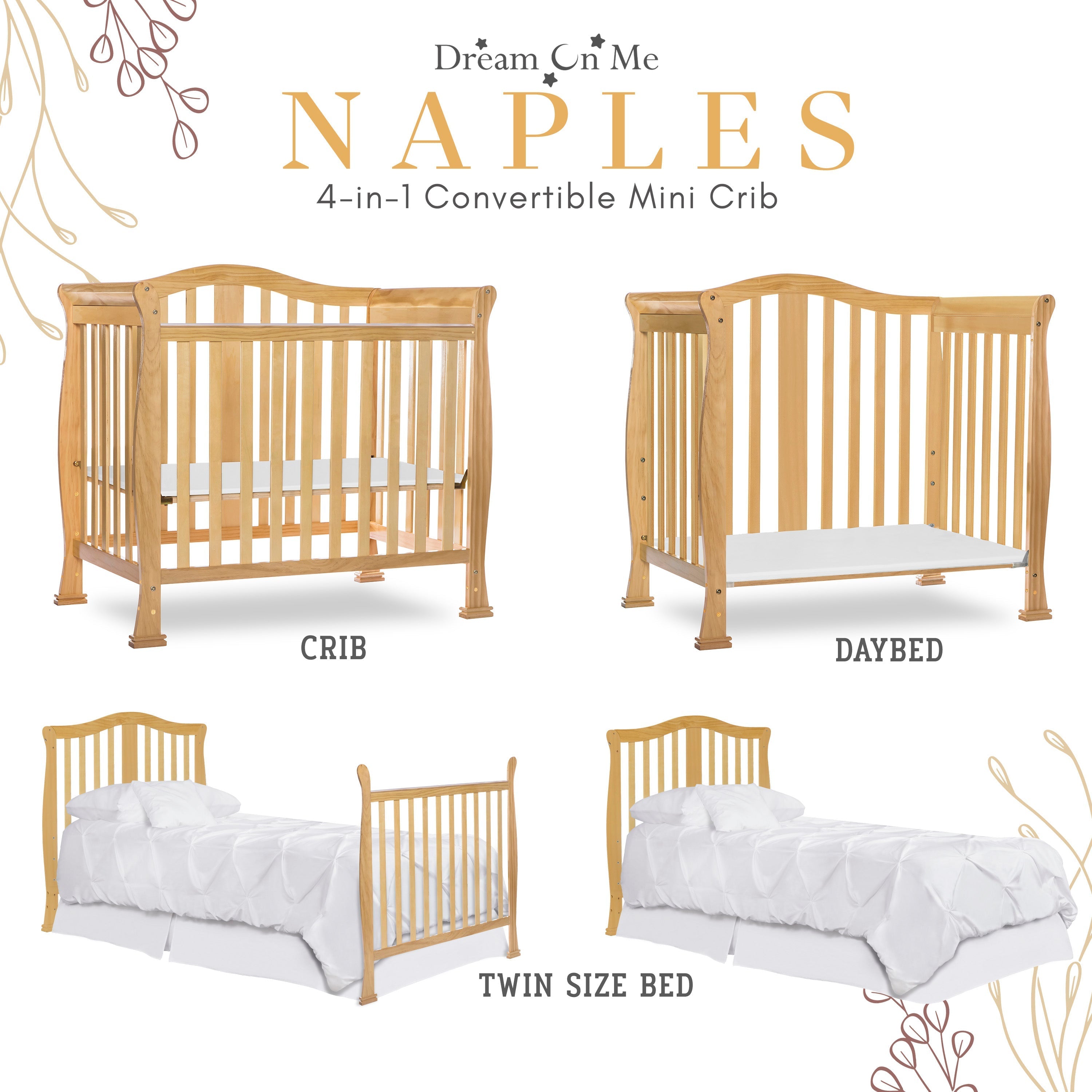 Dream On Me Naples 4-in-1 Convertible Mini Crib