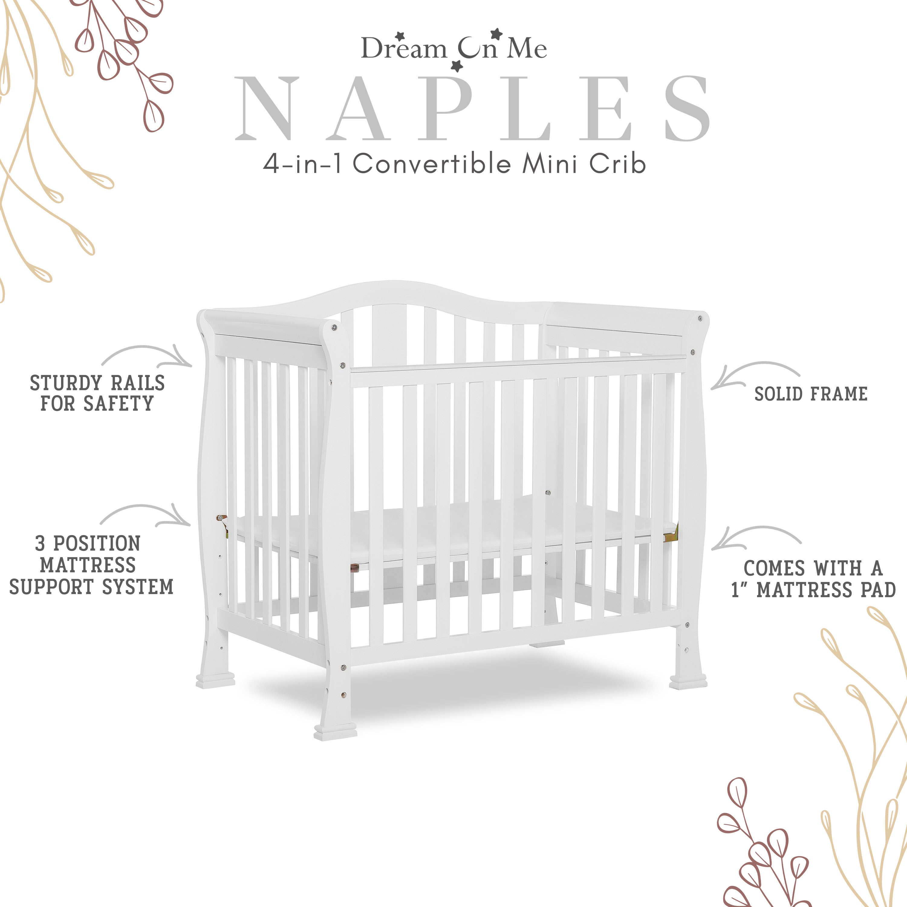 Dream On Me Naples 4-in-1 Convertible Mini Crib
