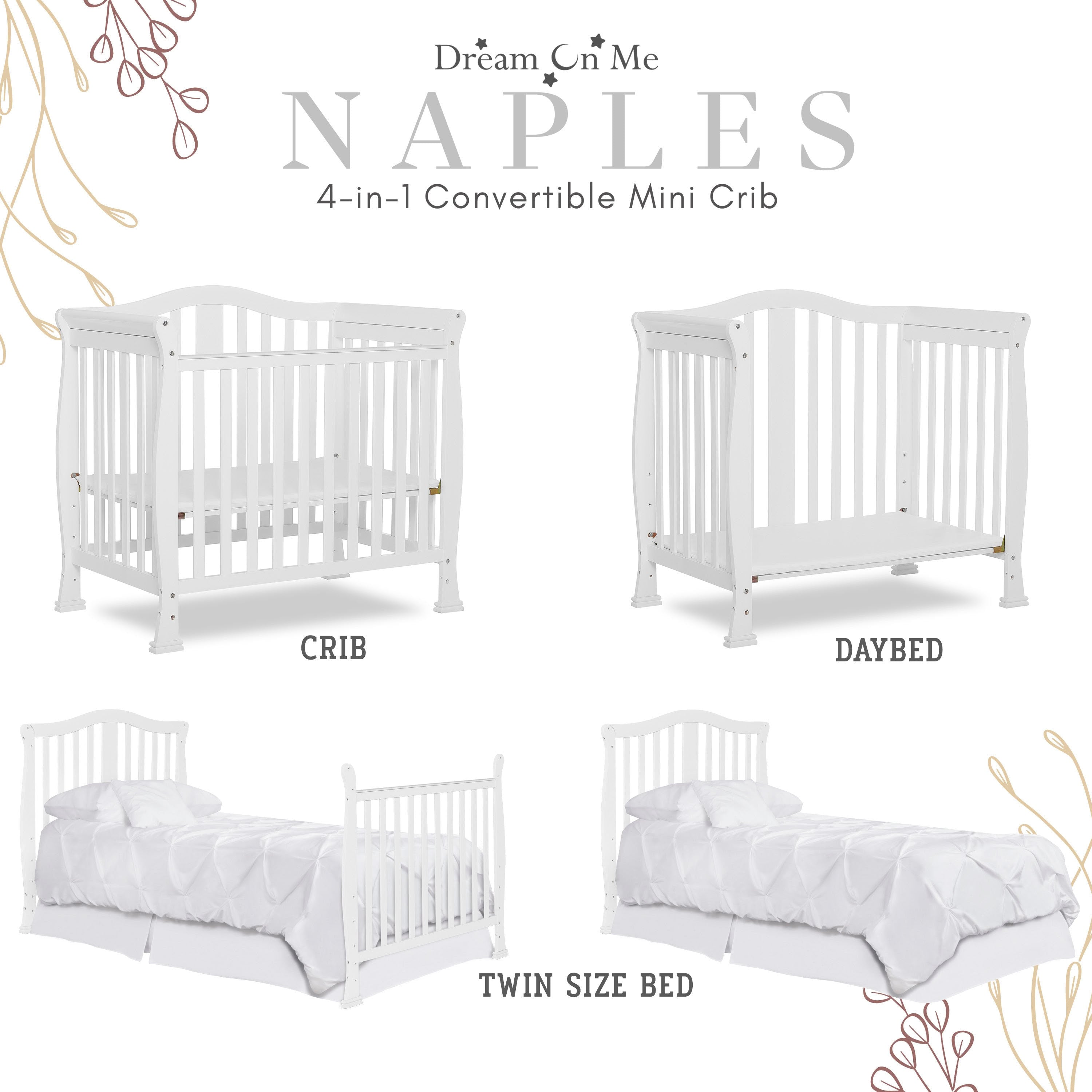 Dream On Me Naples 4-in-1 Convertible Mini Crib