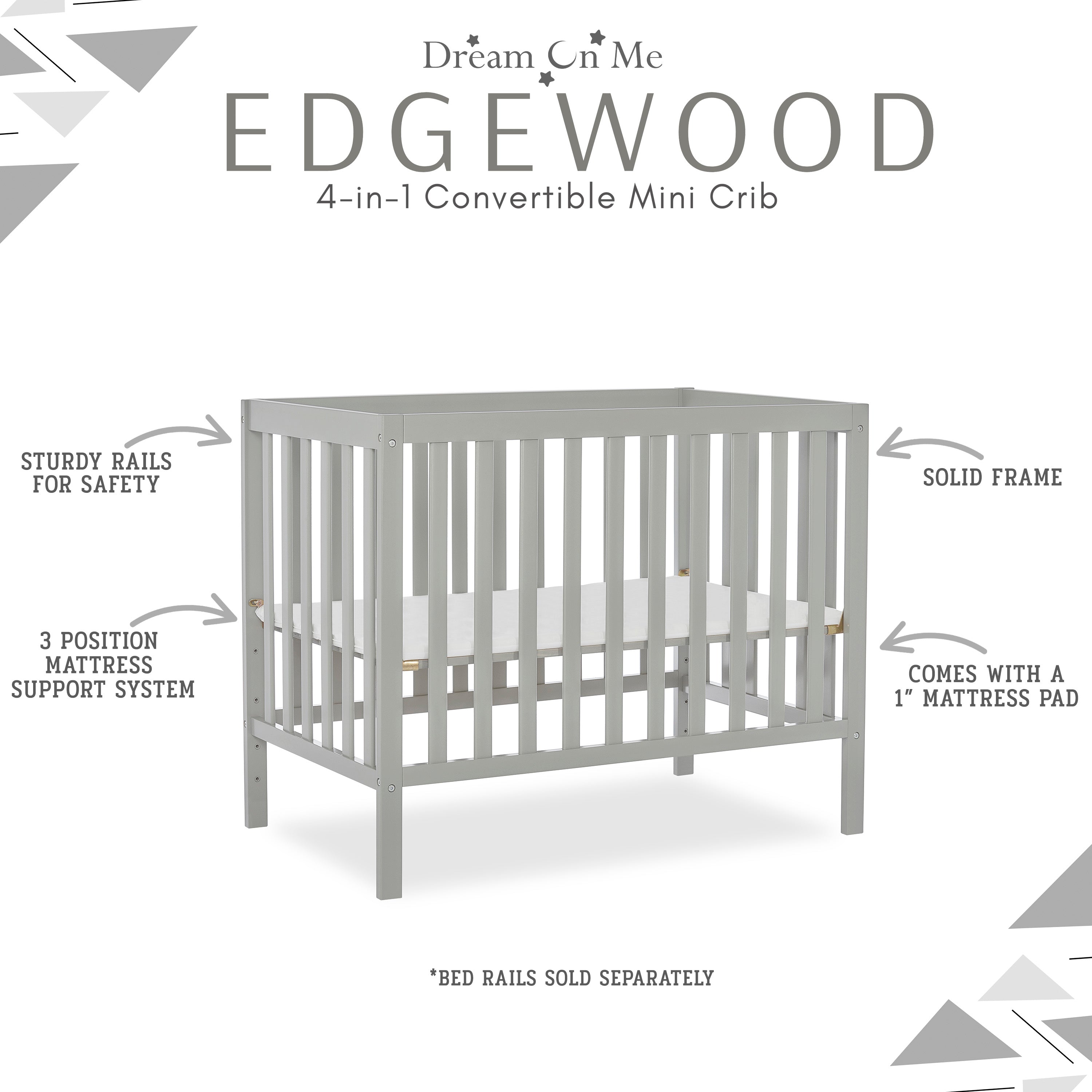 Dream On Me Edgewood 4-in-1 Convertible Mini Crib