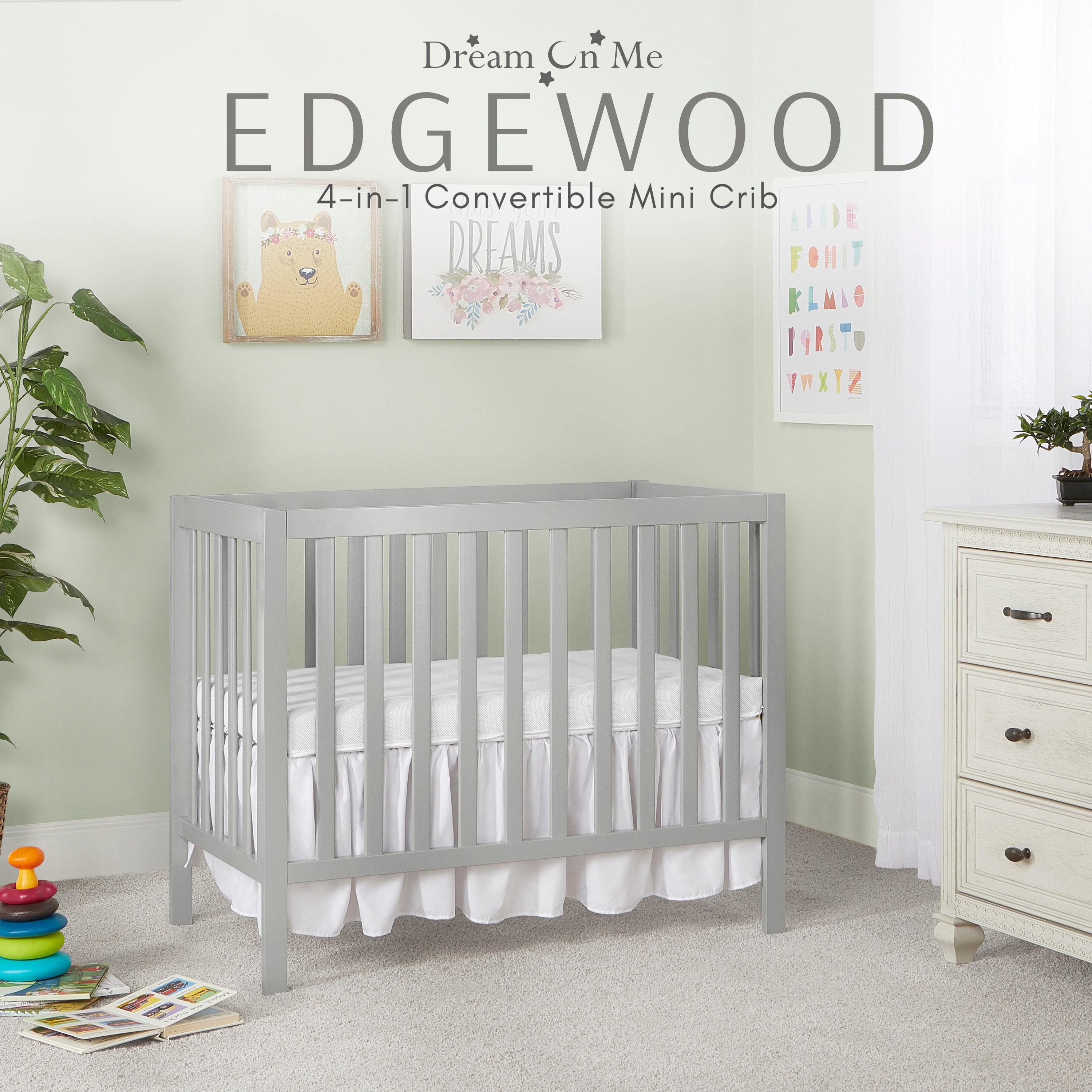Dream On Me Edgewood 4-in-1 Convertible Mini Crib