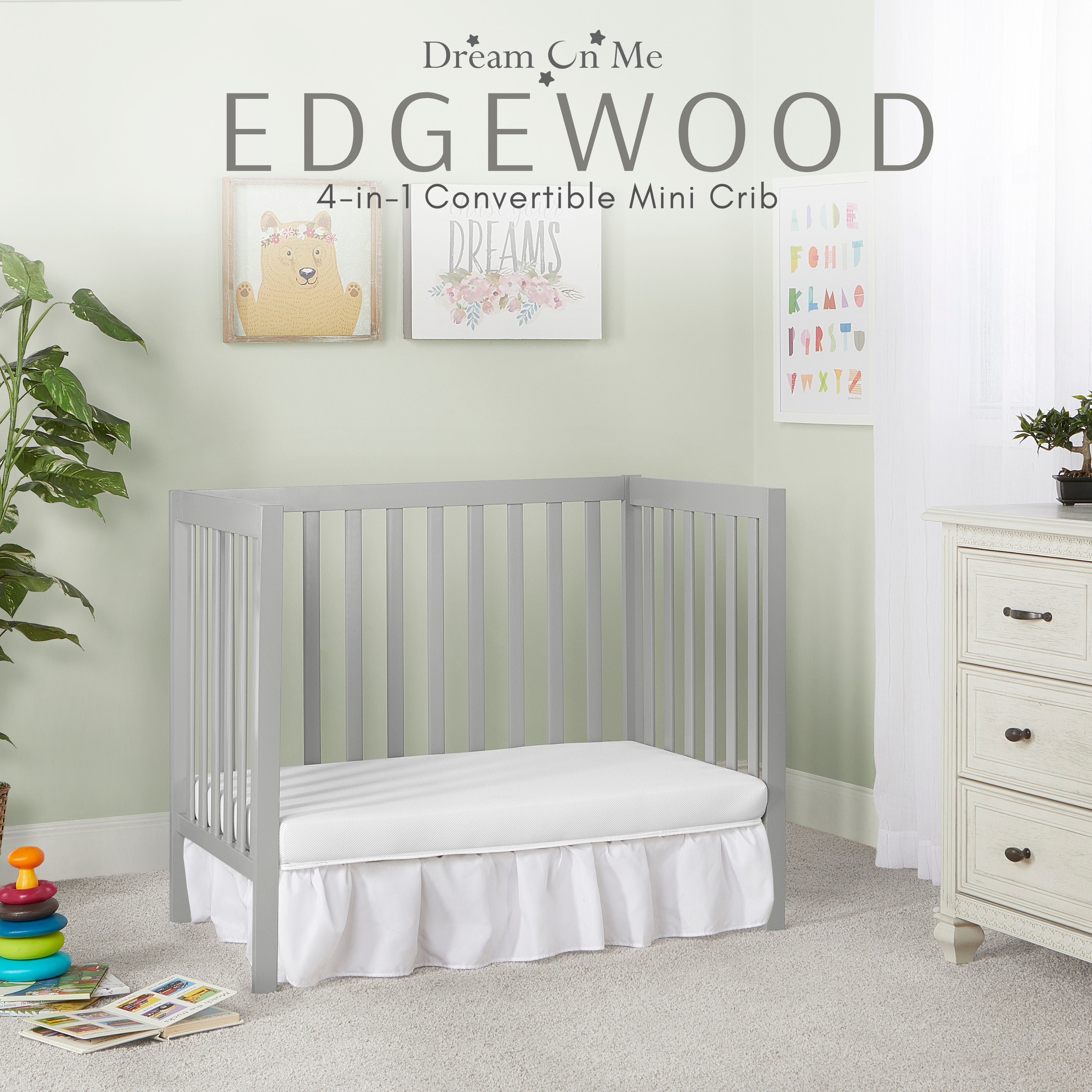 Dream On Me Edgewood 4-in-1 Convertible Mini Crib