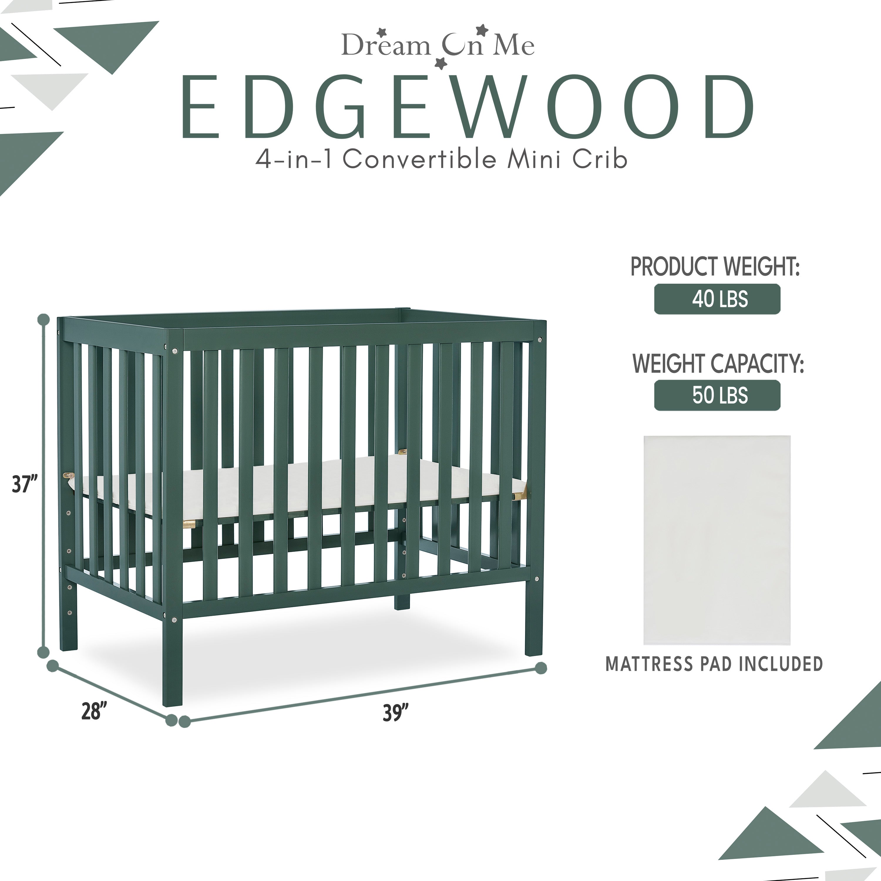 Dream On Me Edgewood 4-in-1 Convertible Mini Crib