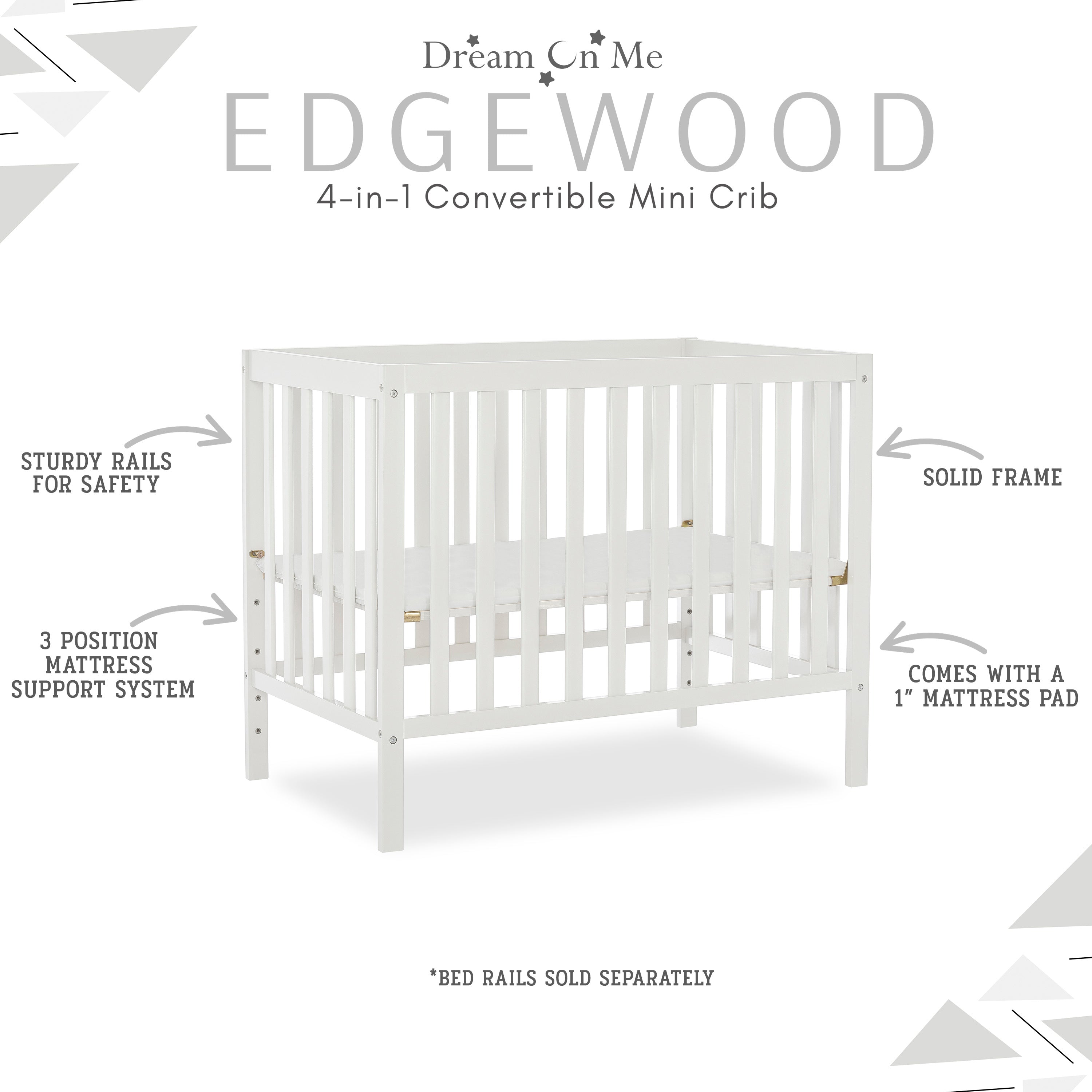Dream On Me Edgewood 4-in-1 Convertible Mini Crib