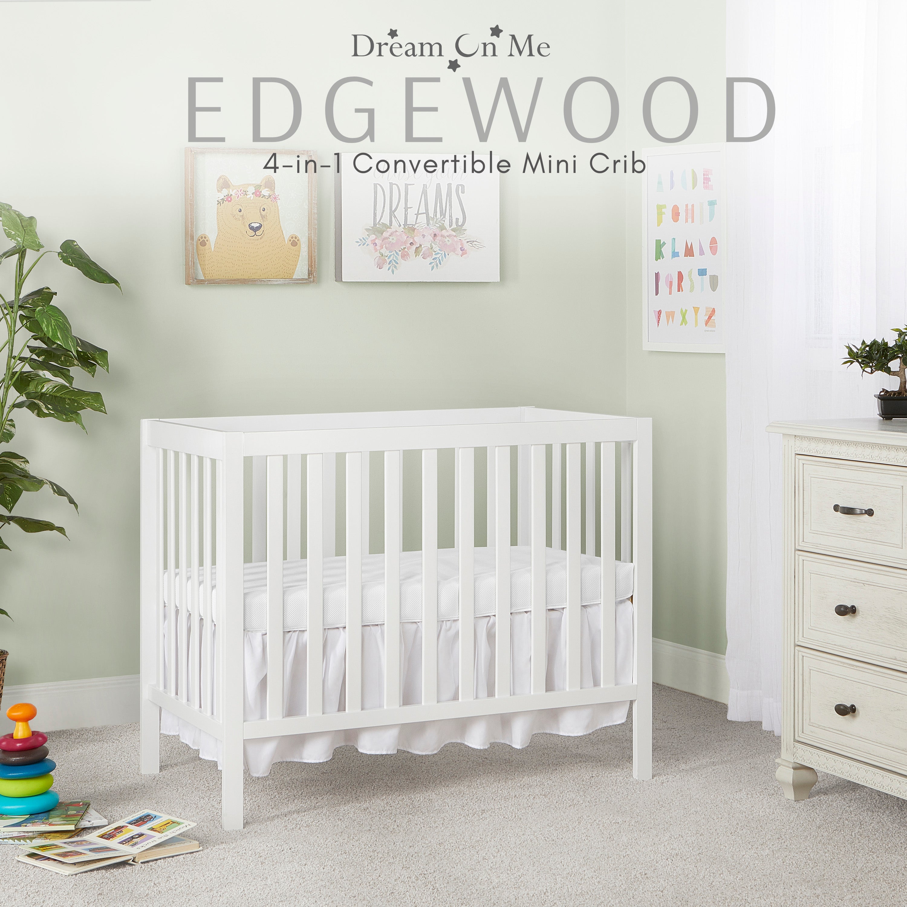 Dream On Me Edgewood 4-in-1 Convertible Mini Crib