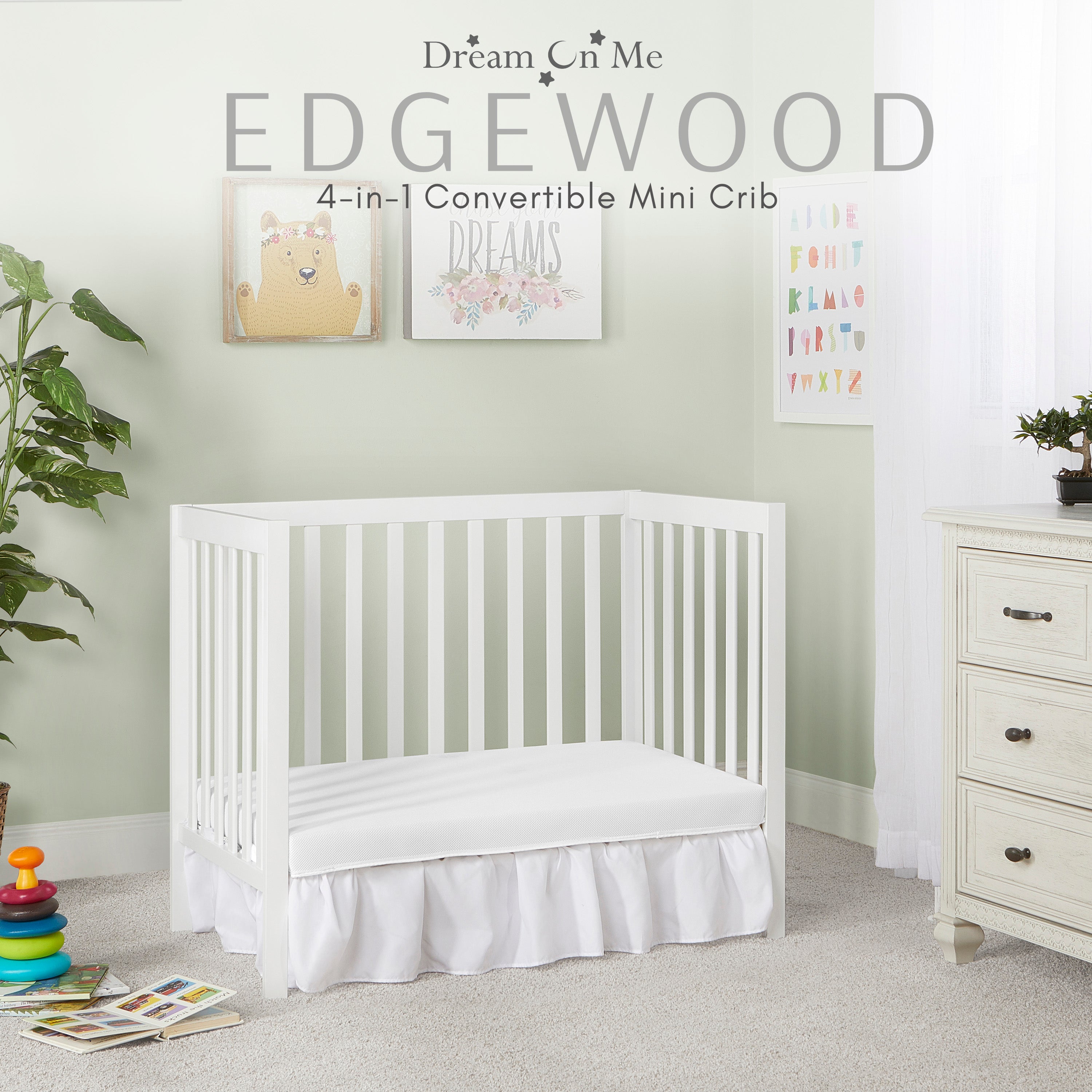 Dream On Me Edgewood 4-in-1 Convertible Mini Crib