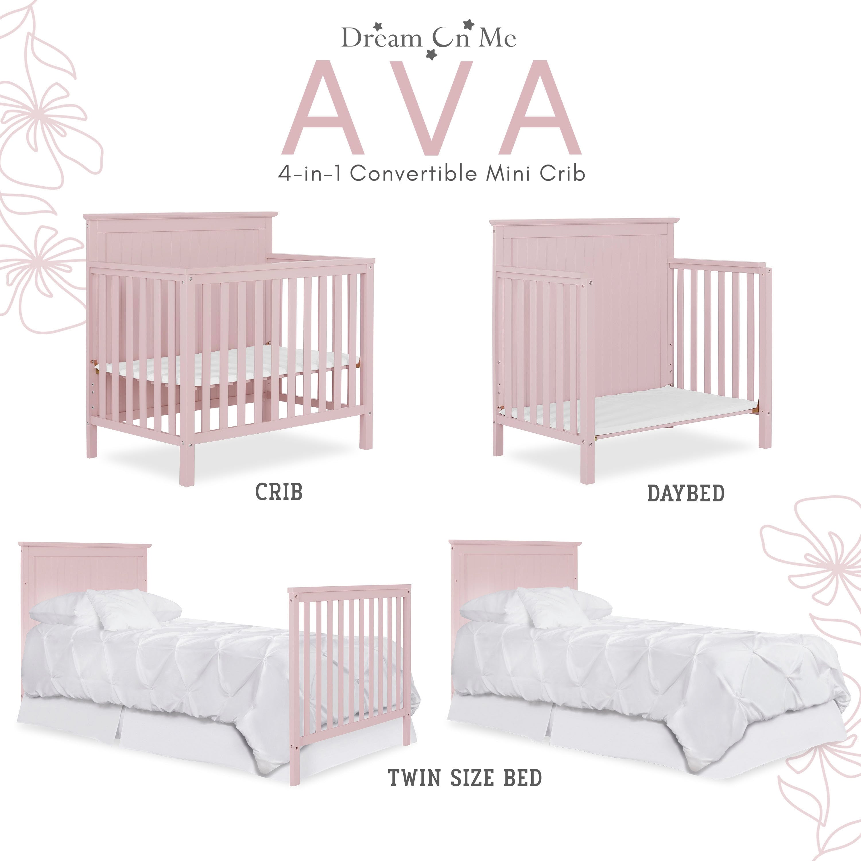 Dream On Me Ava 4-in-1 Convertible Mini Crib