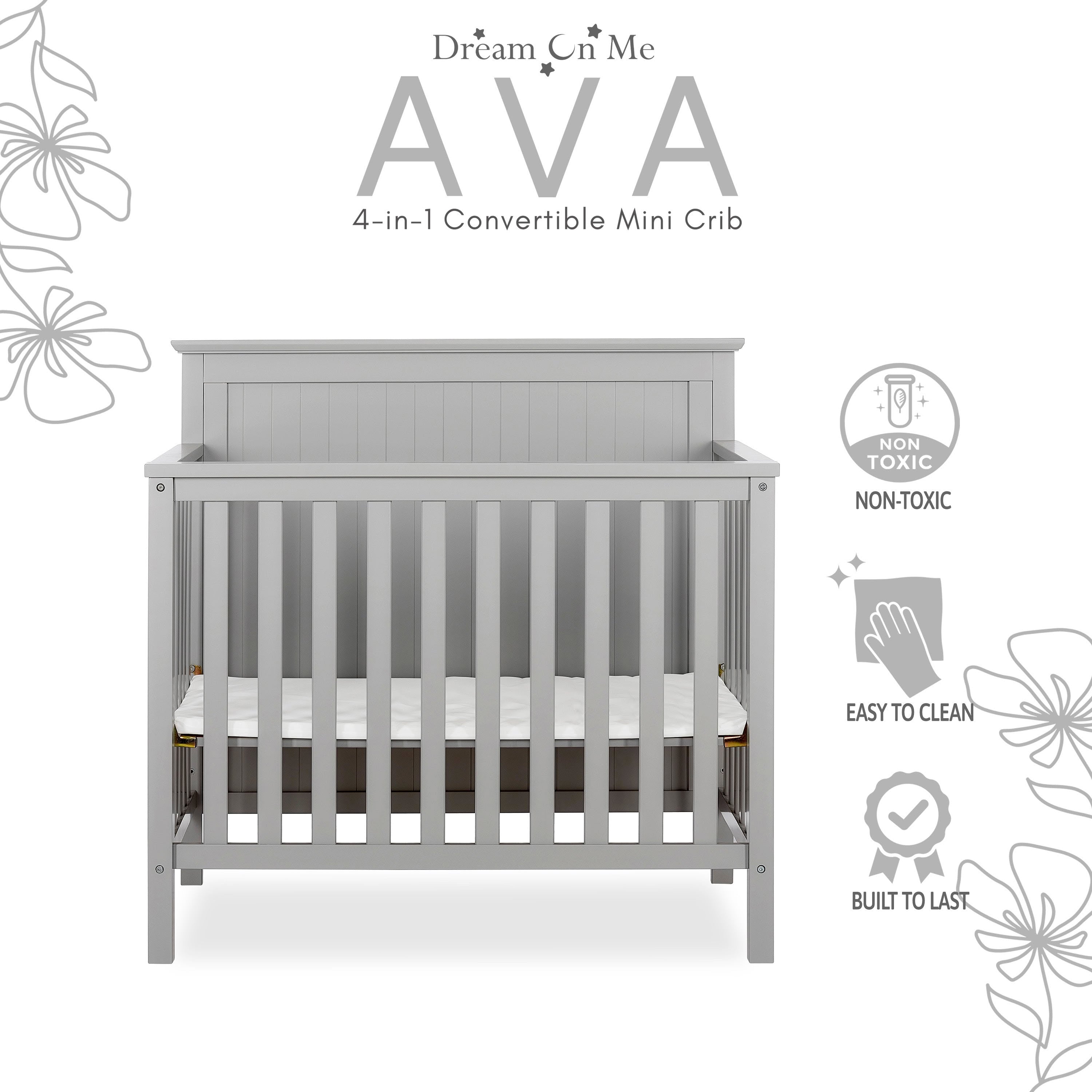 Dream On Me Ava 4-in-1 Convertible Mini Crib