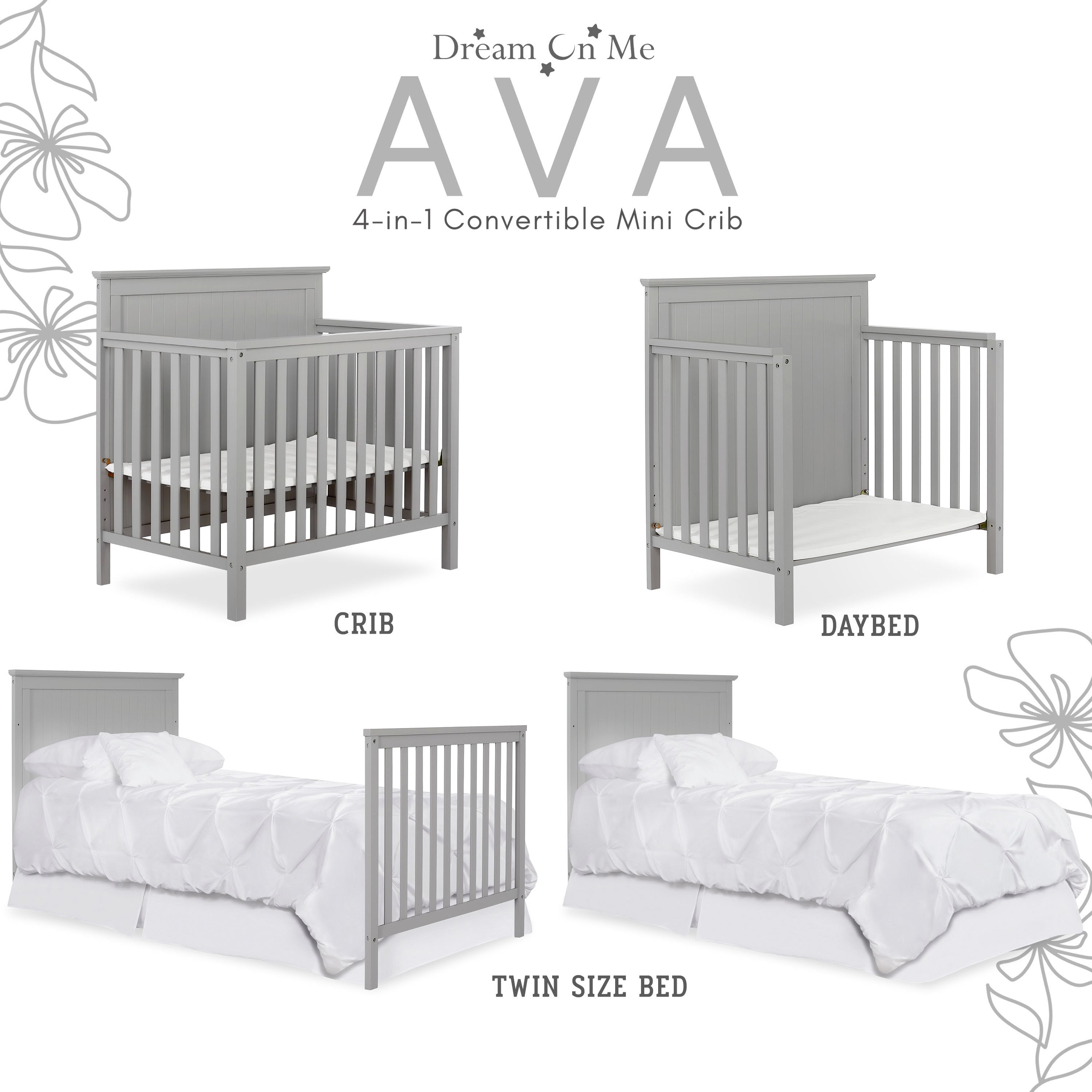 Dream On Me Ava 4-in-1 Convertible Mini Crib