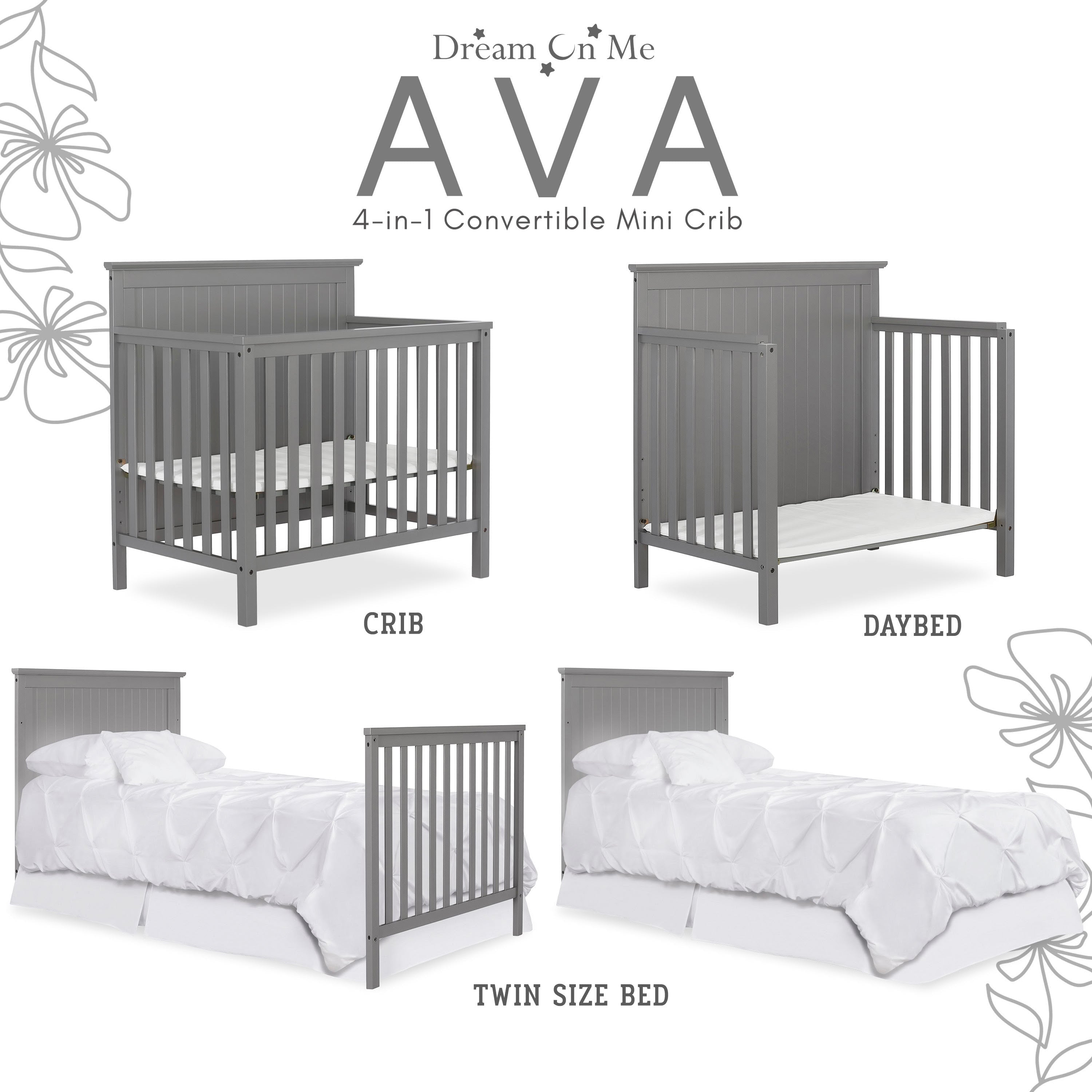 Dream On Me Ava 4-in-1 Convertible Mini Crib