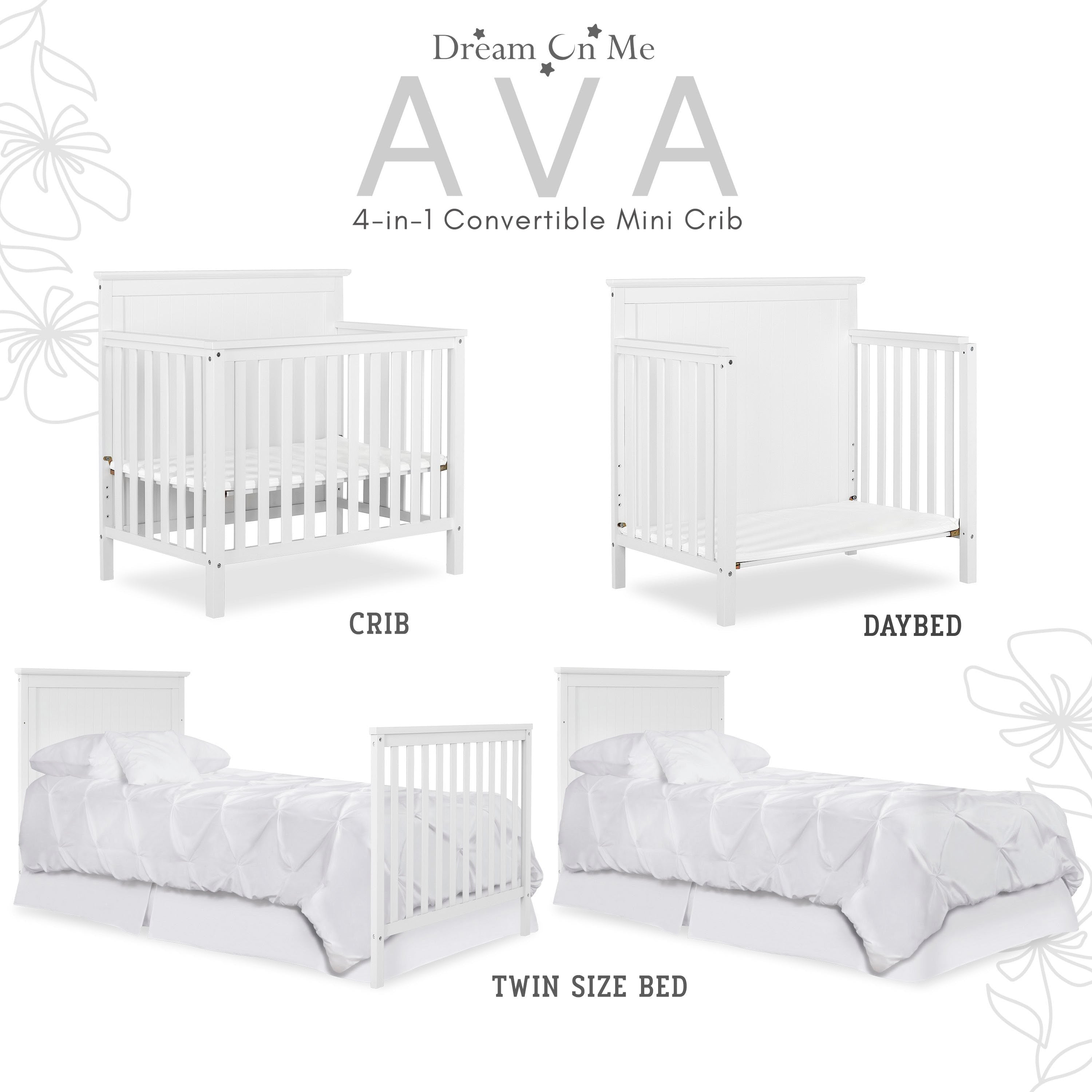 Dream On Me Ava 4-in-1 Convertible Mini Crib