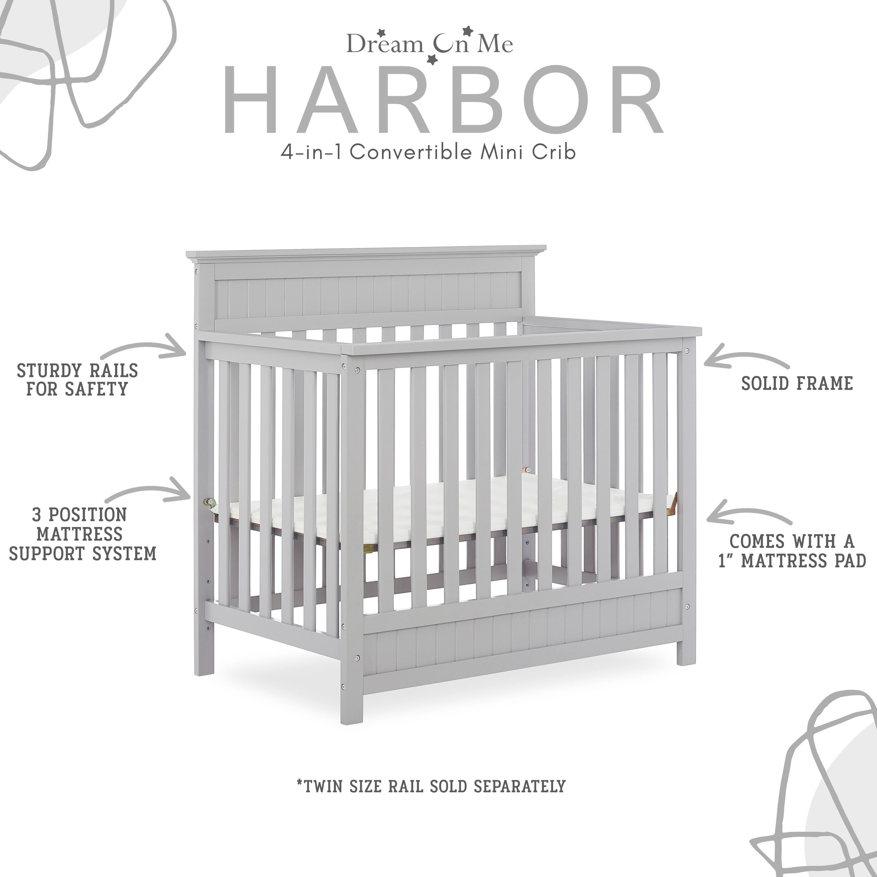 Dream On Me Harbor 4-in-1 Convertible Mini Crib